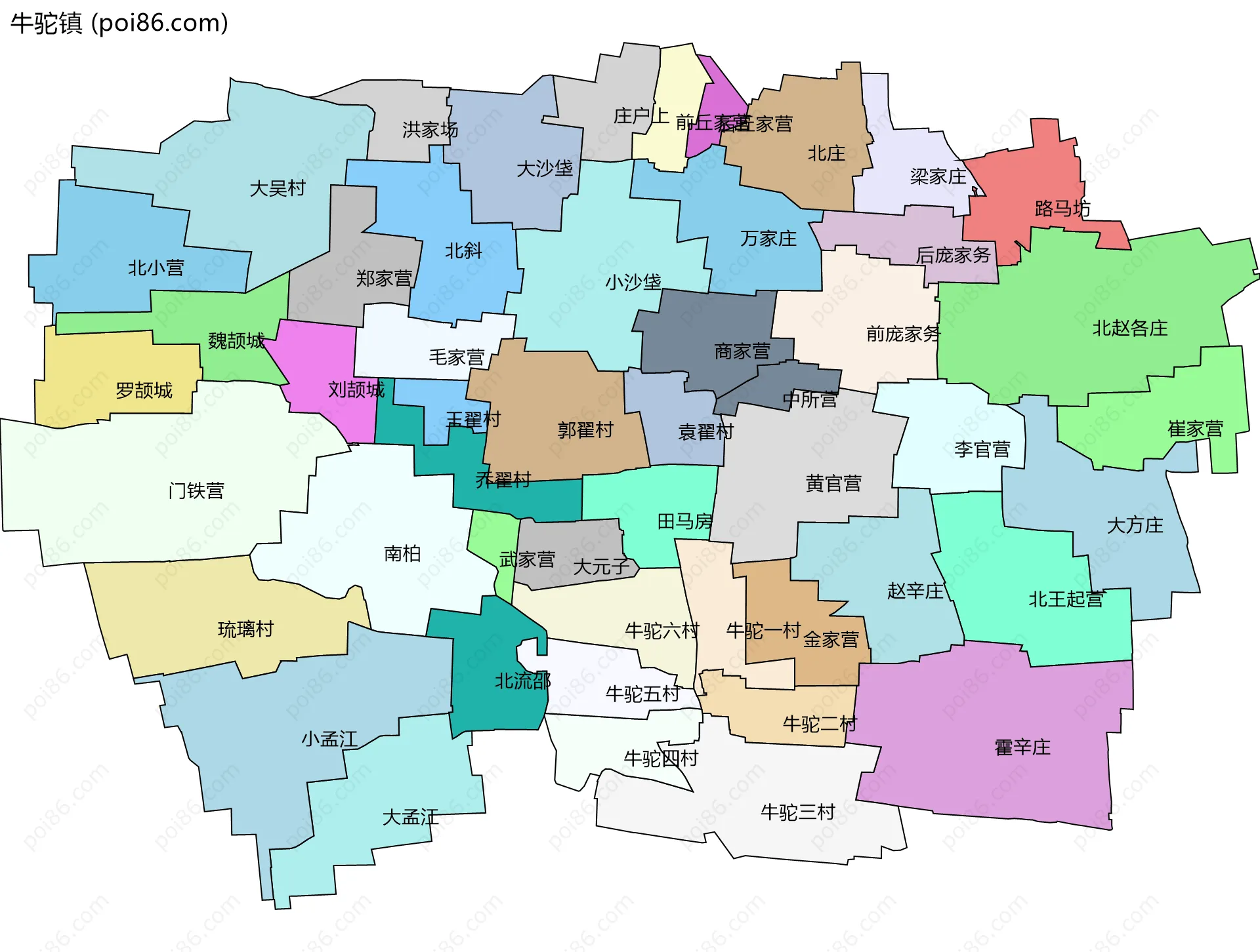 牛驼镇边界地图(五级行政区划)