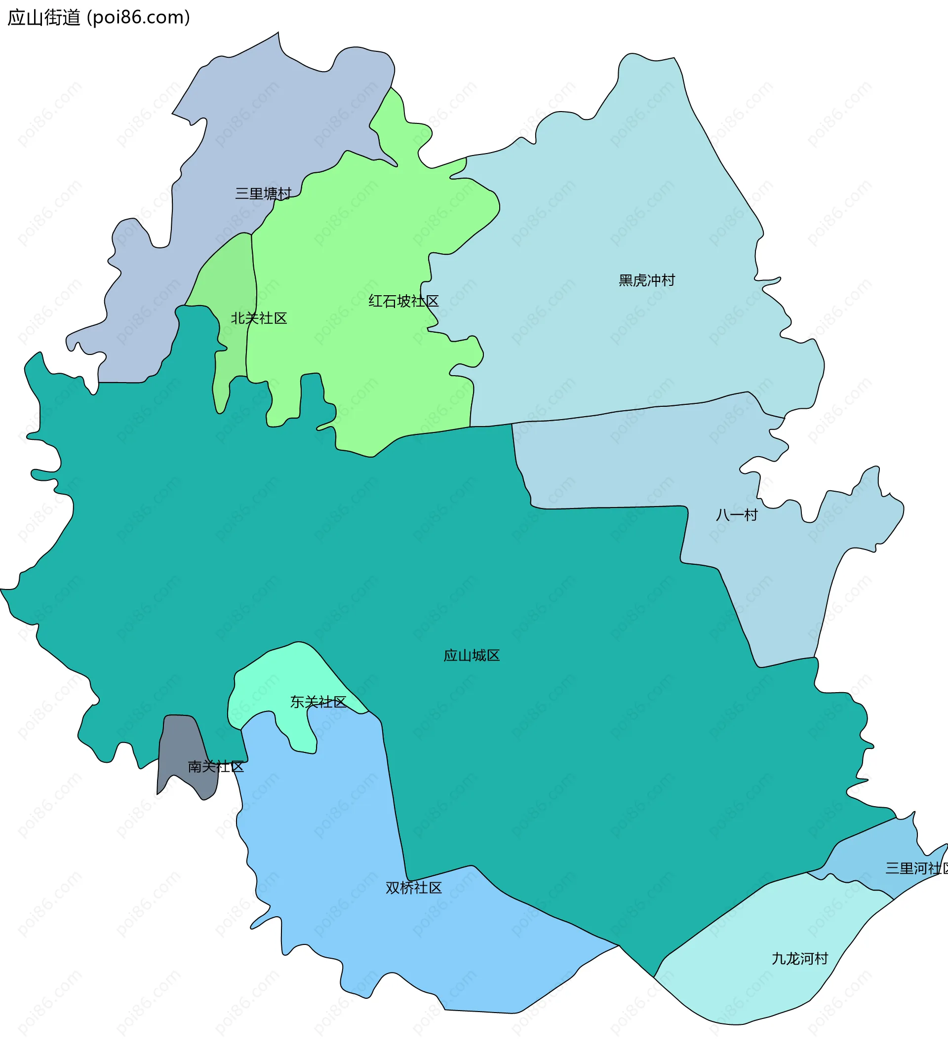 应山街道边界地图(五级行政区划)