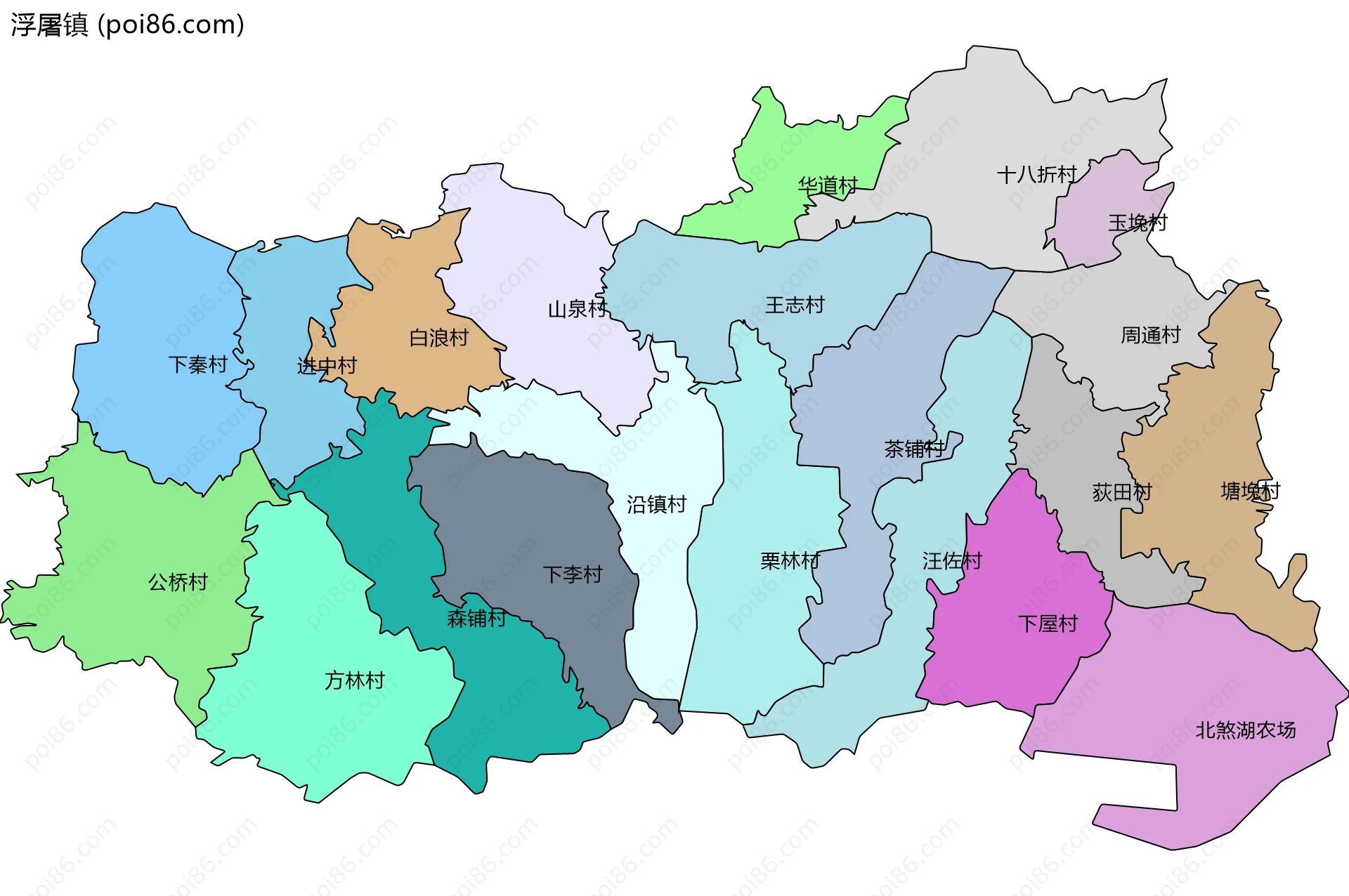 浮屠镇边界地图(五级行政区划)