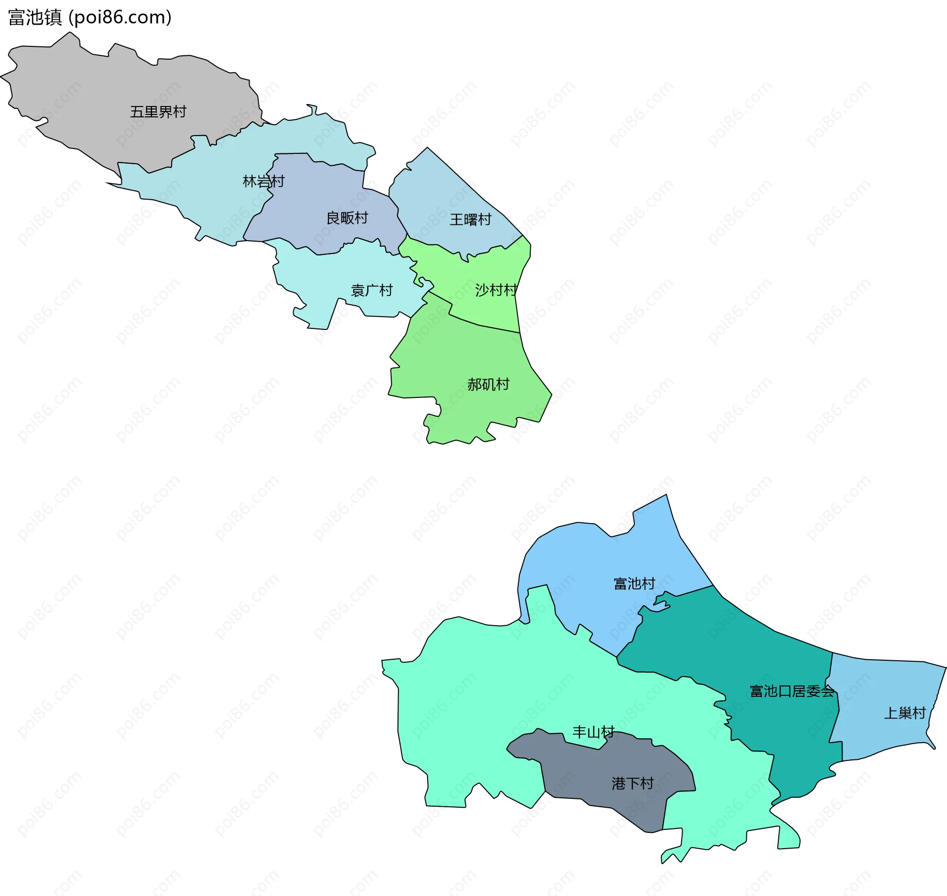 富池镇边界地图(五级行政区划)