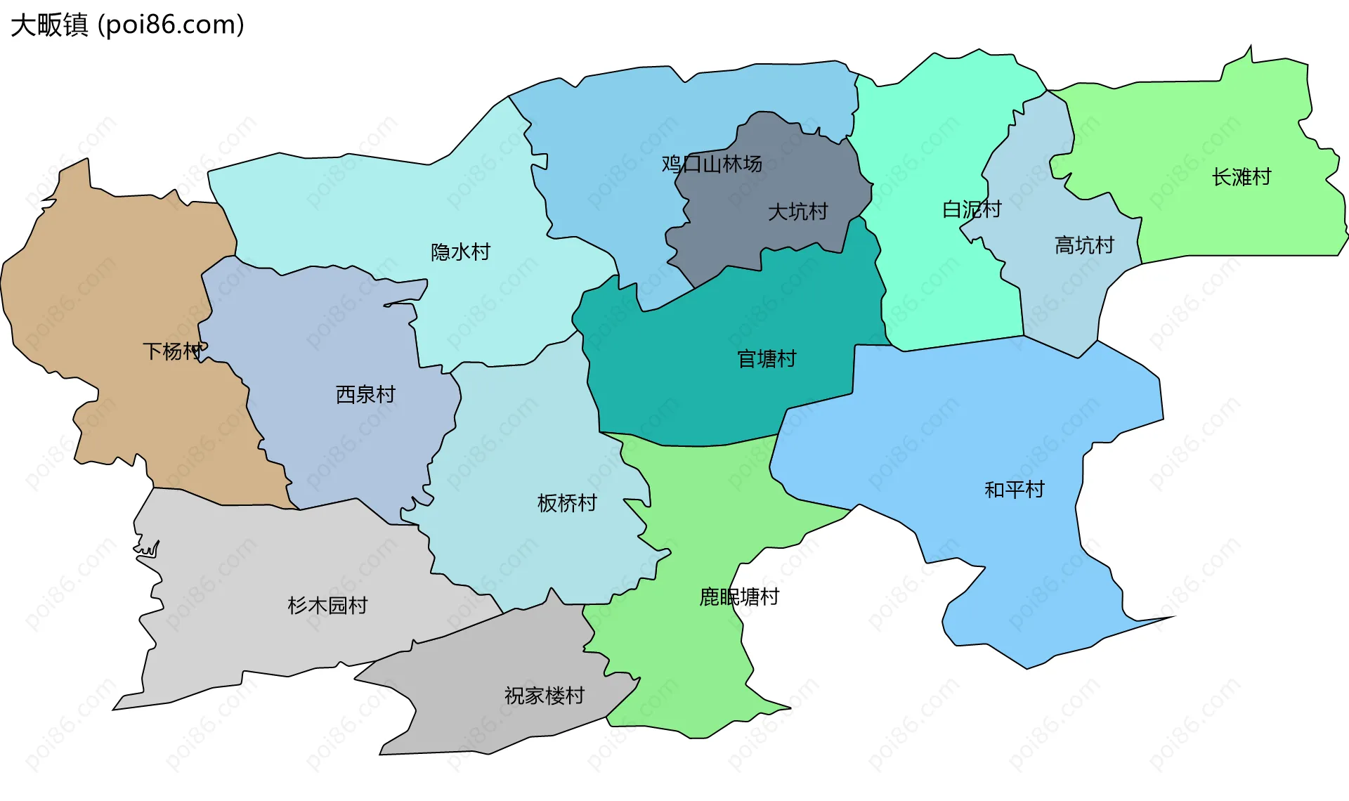 大畈镇边界地图(五级行政区划)
