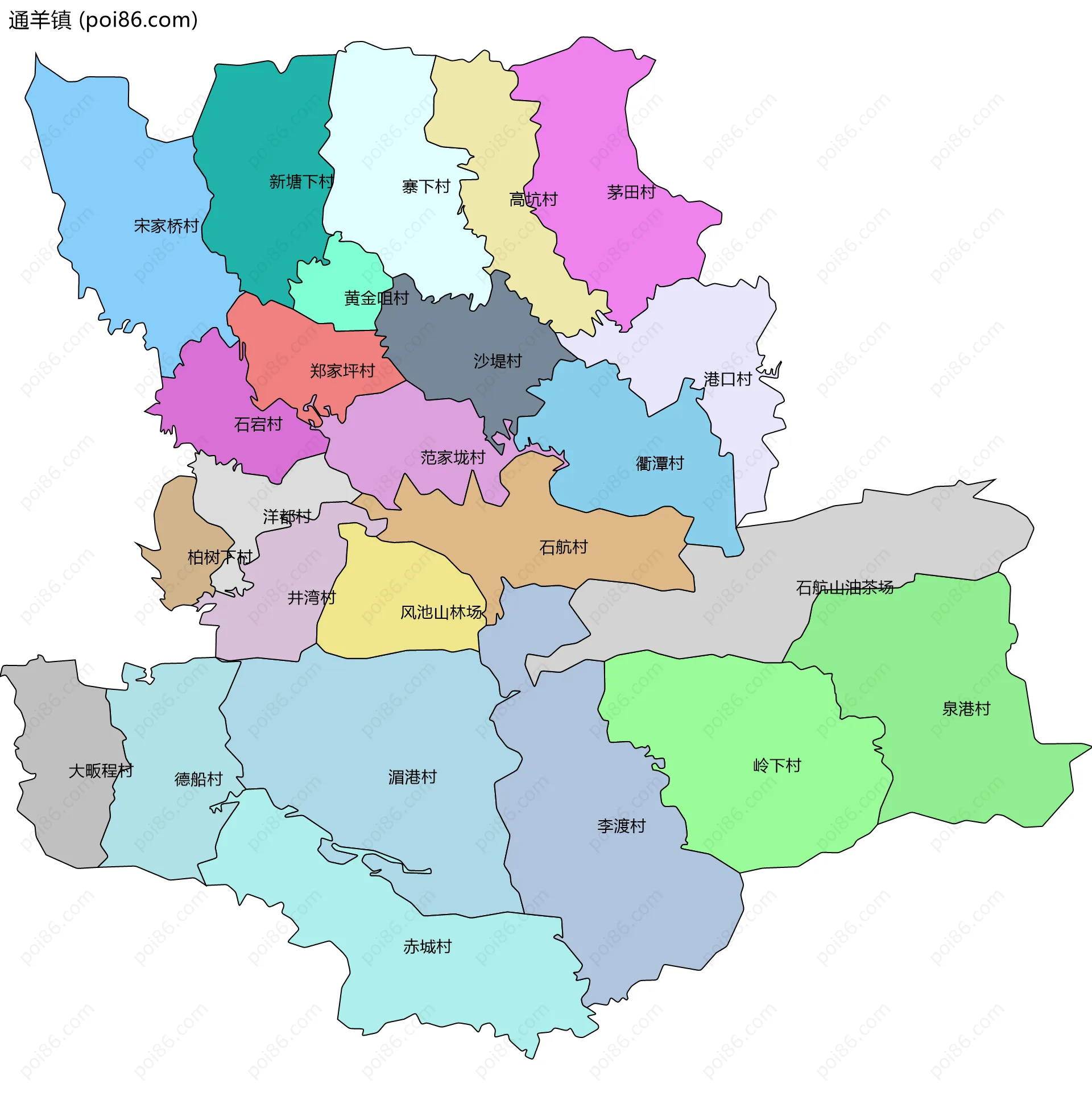 通羊镇边界地图(五级行政区划)