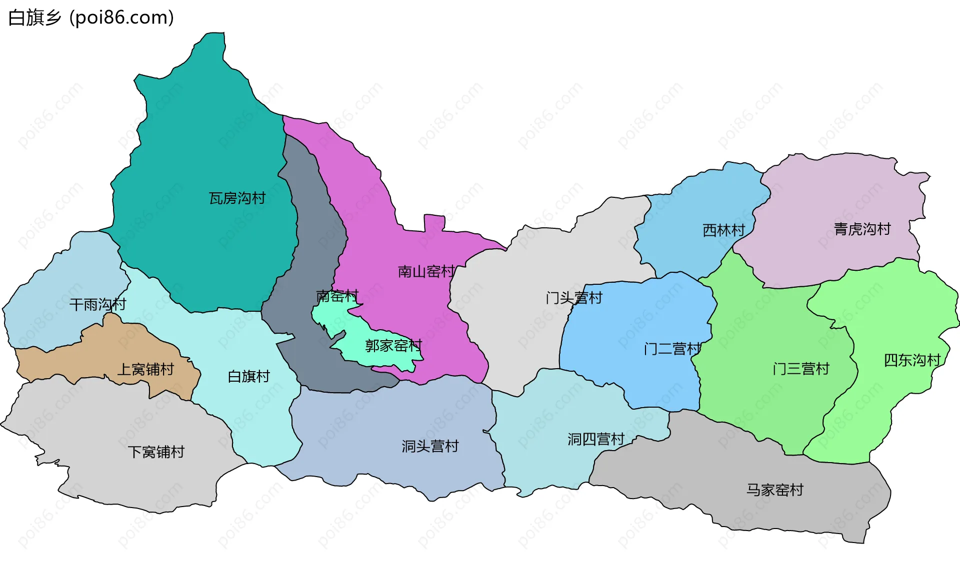 白旗乡边界地图(五级行政区划)