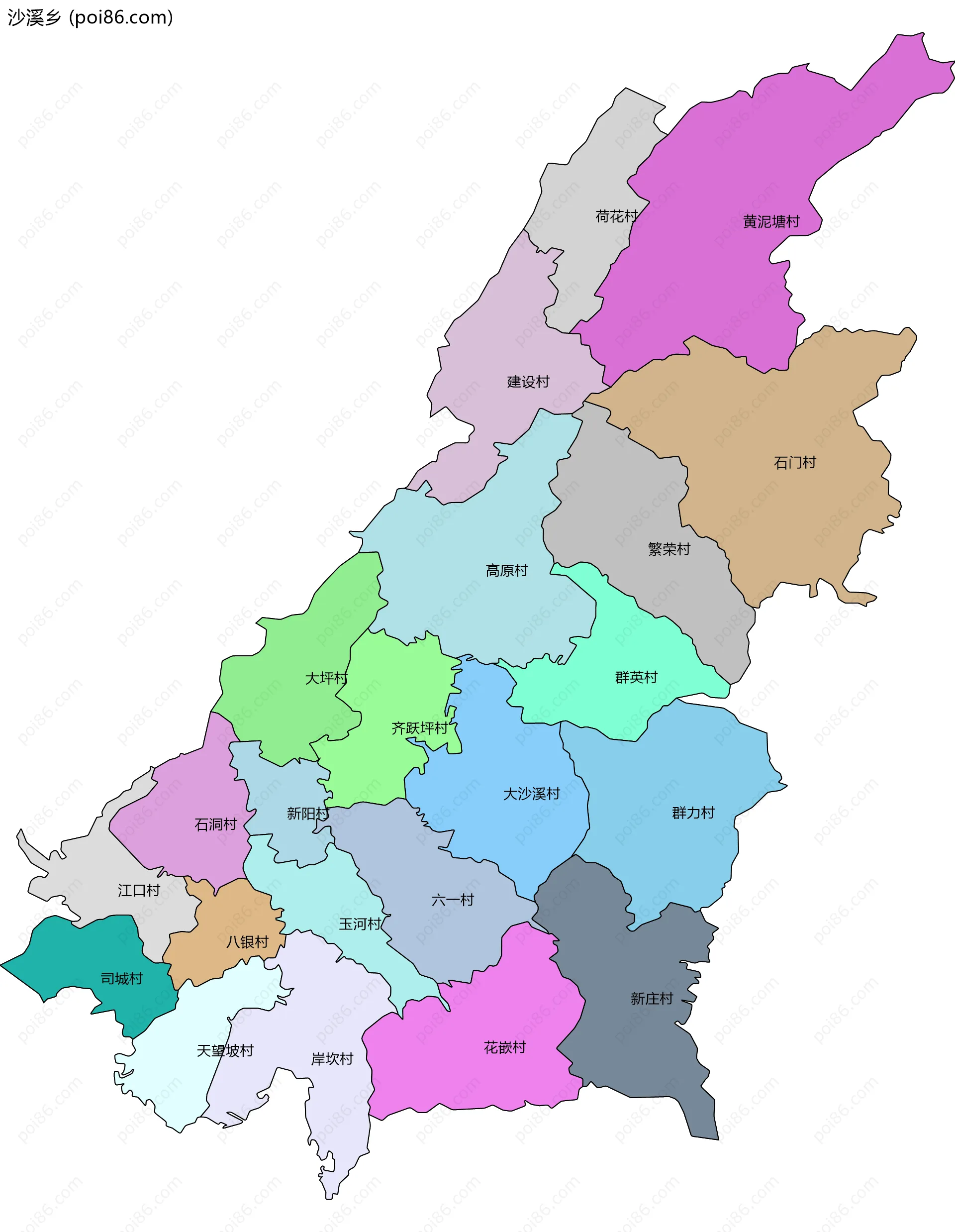 沙溪乡边界地图(五级行政区划)