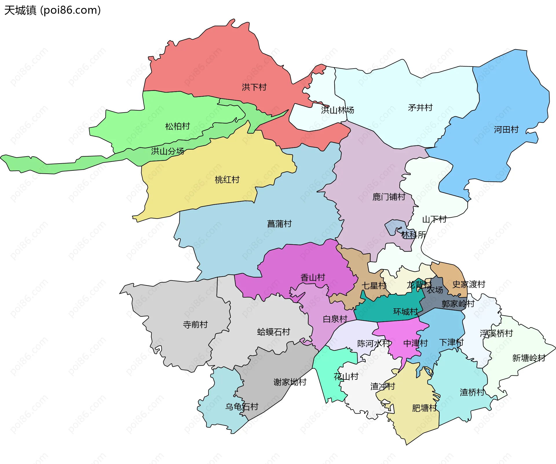 天城镇边界地图(五级行政区划)