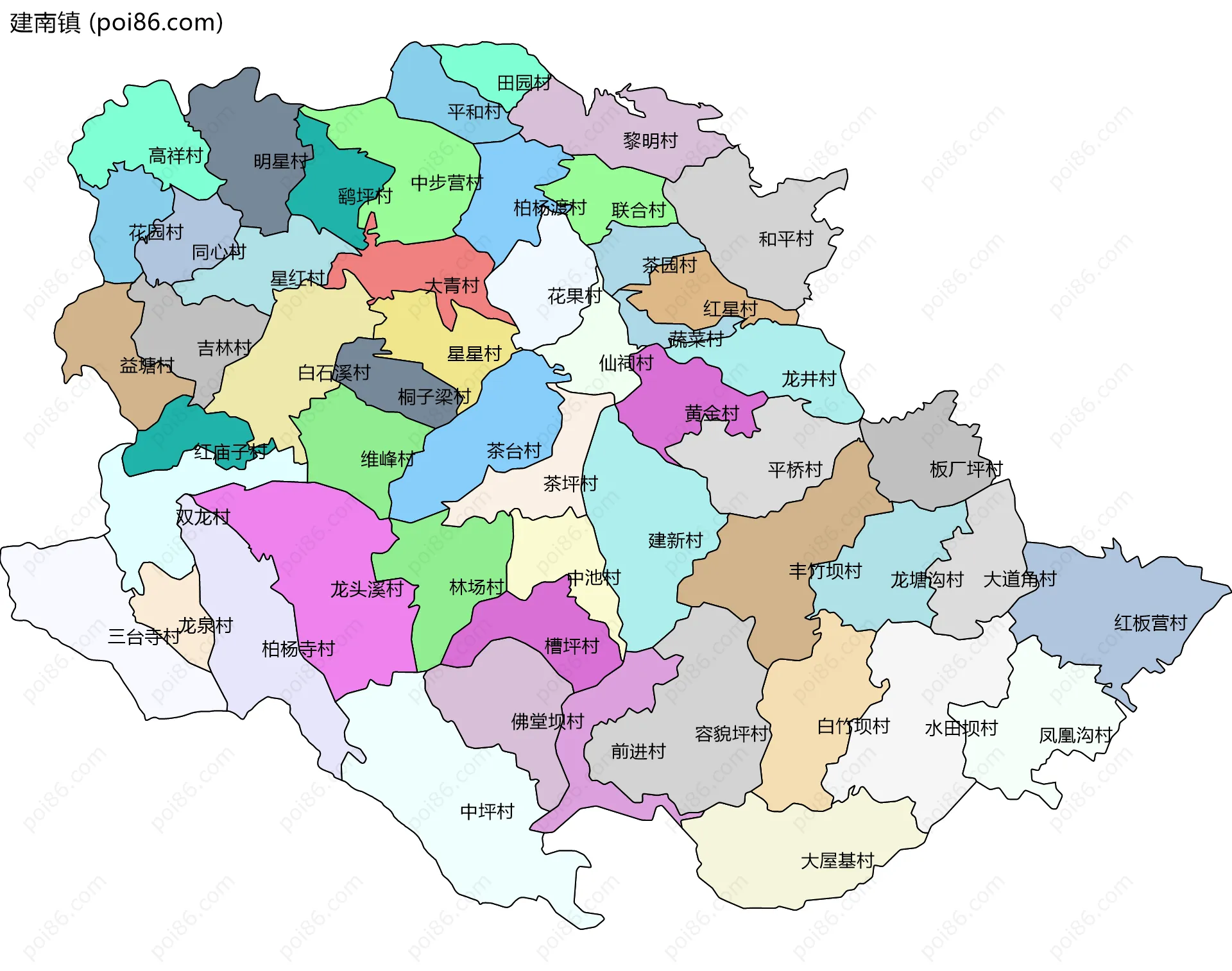 建南镇边界地图(五级行政区划)