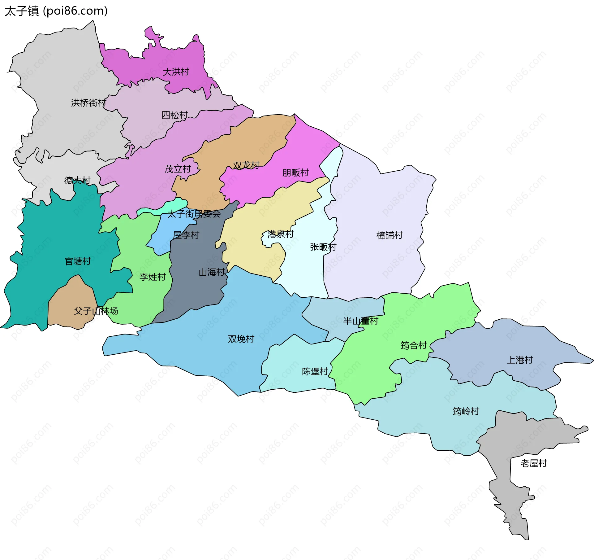 太子镇边界地图(五级行政区划)