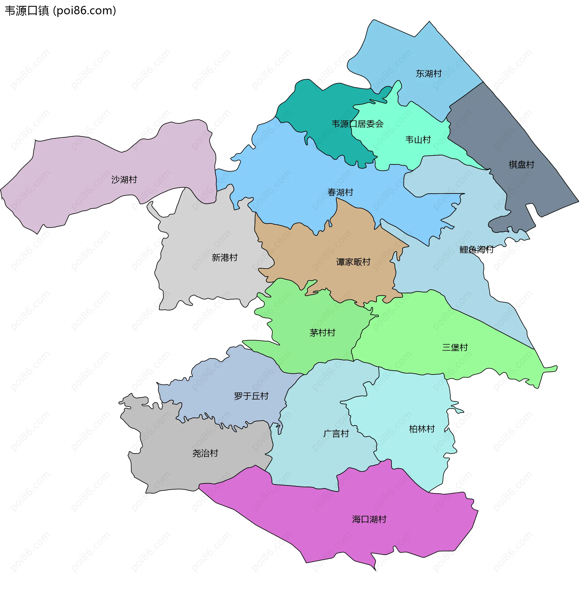 韦源口镇边界地图(五级行政区划)