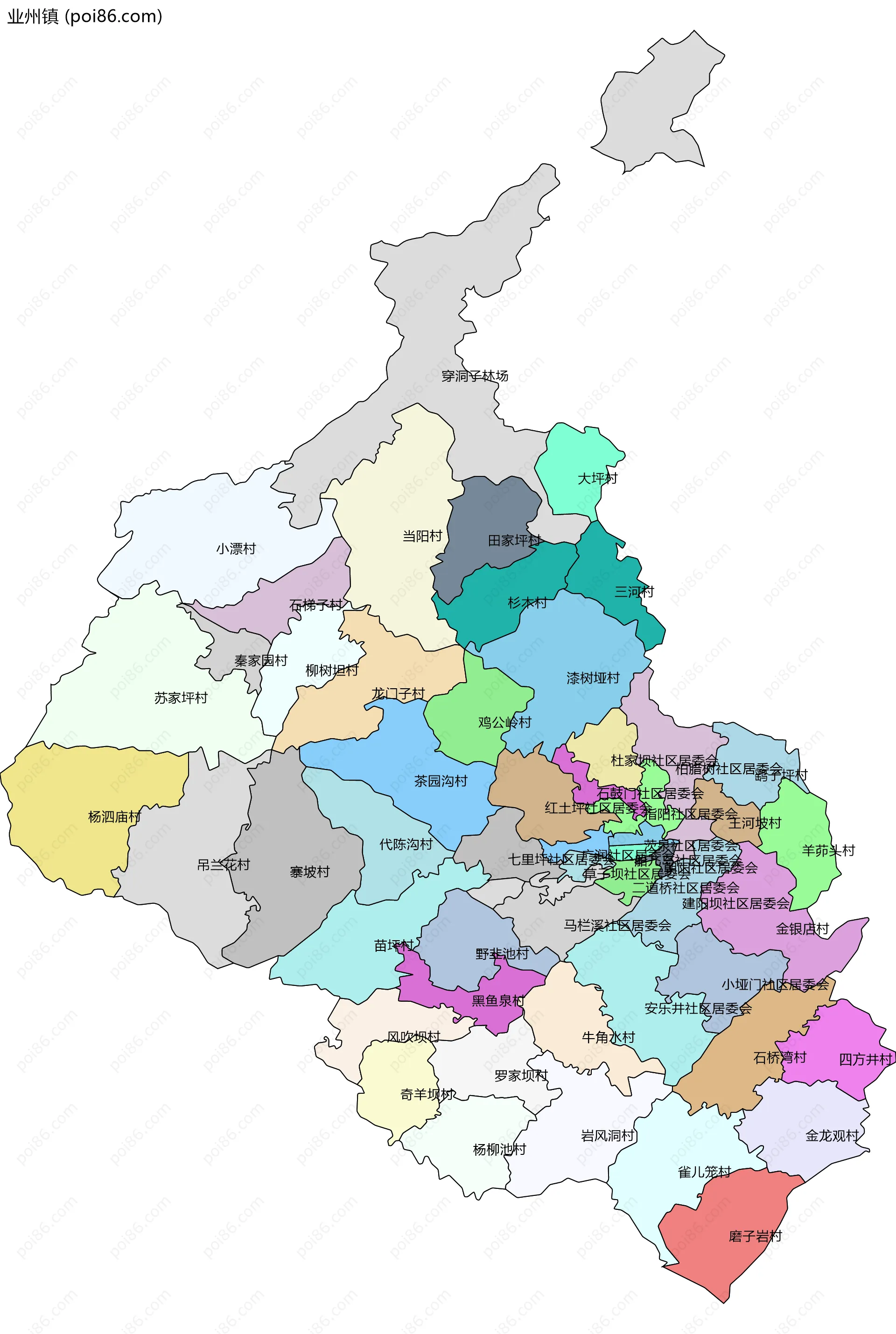 业州镇边界地图(五级行政区划)