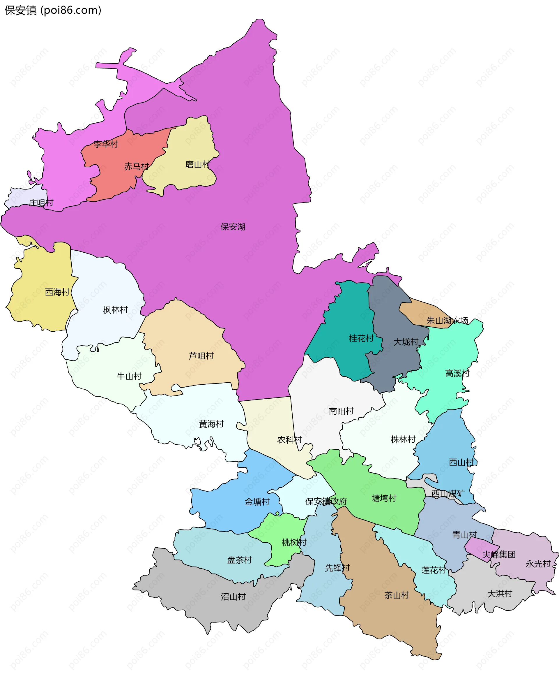 保安镇边界地图(五级行政区划)