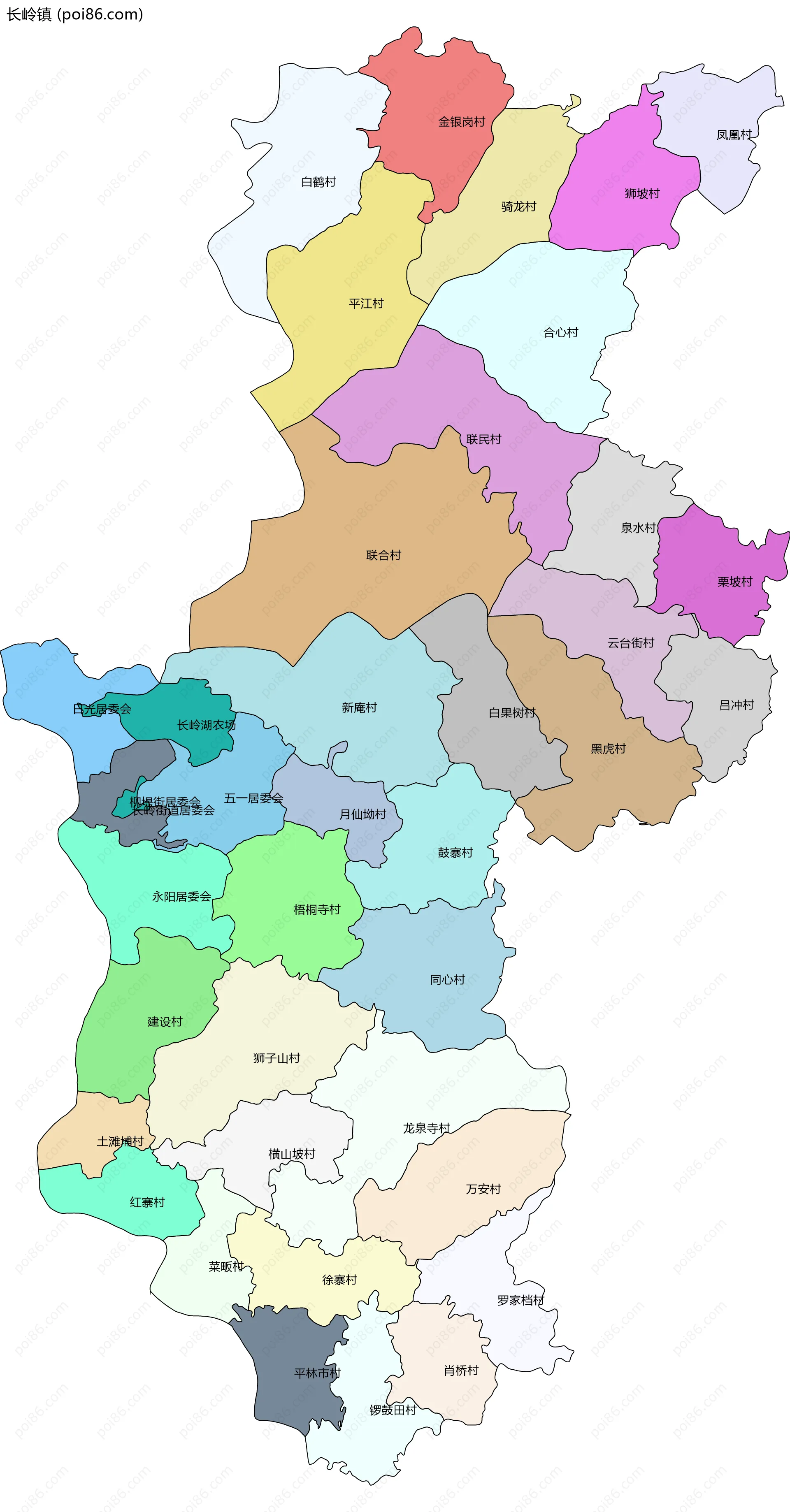 长岭镇边界地图(五级行政区划)