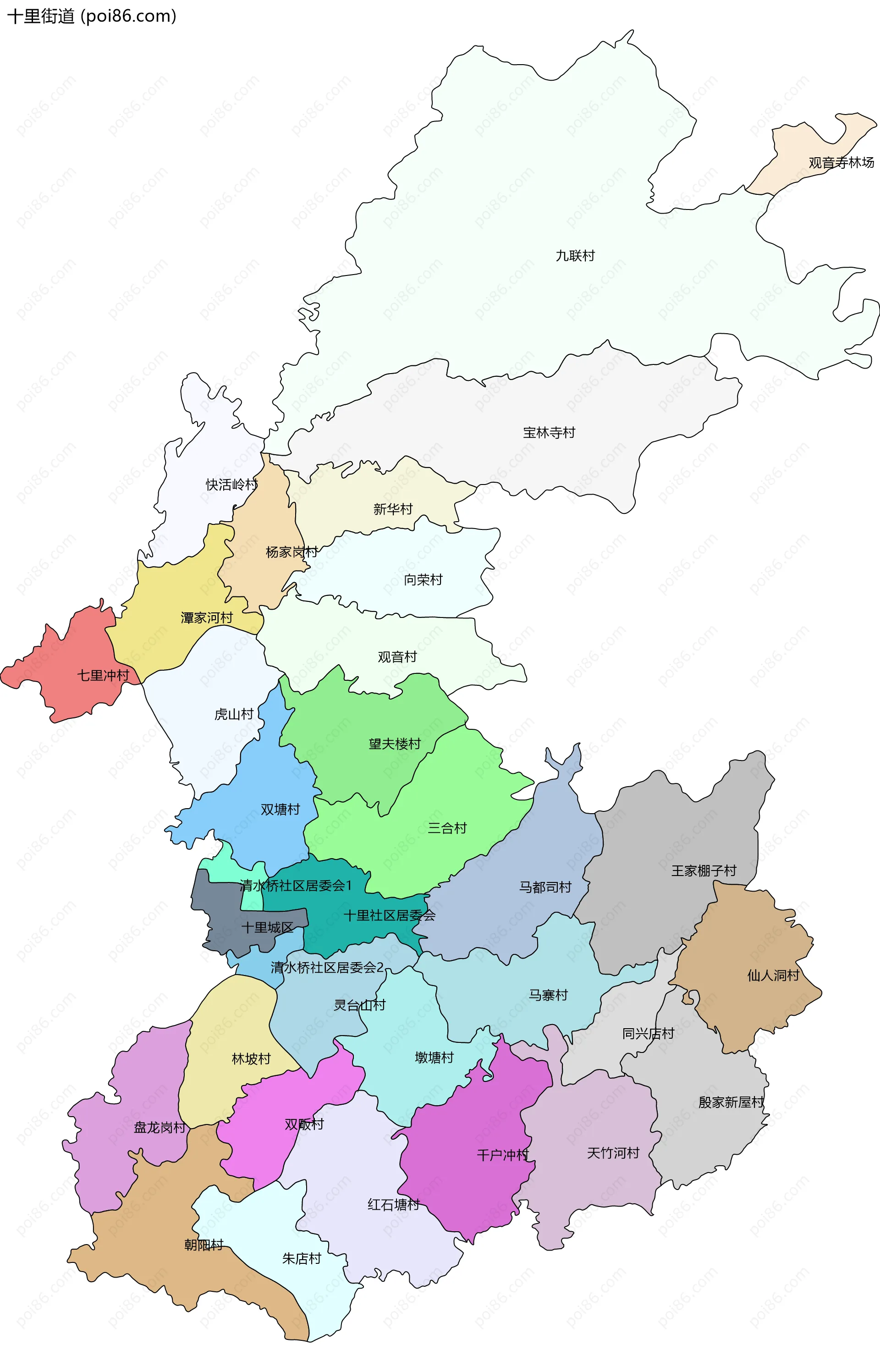 十里街道边界地图(五级行政区划)