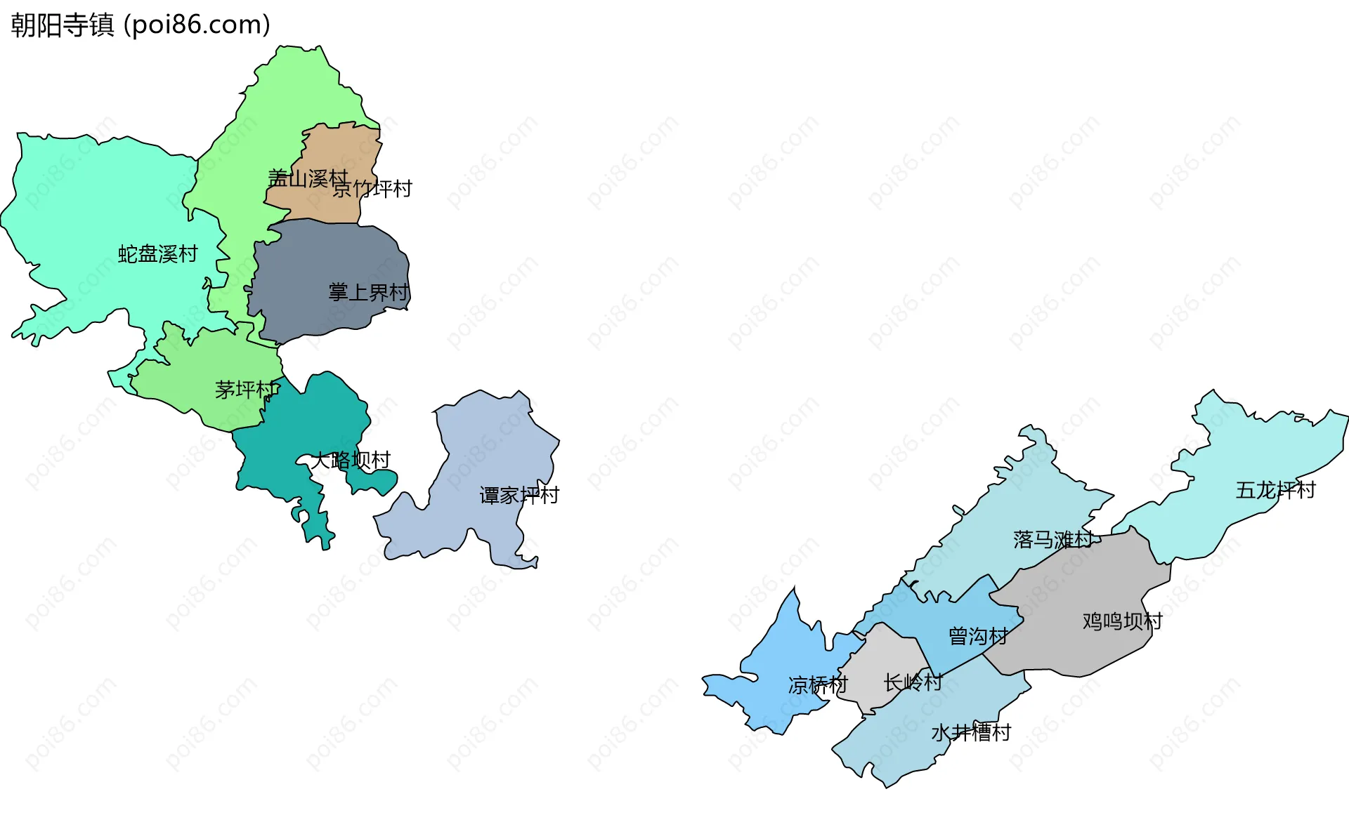 朝阳寺镇边界地图(五级行政区划)