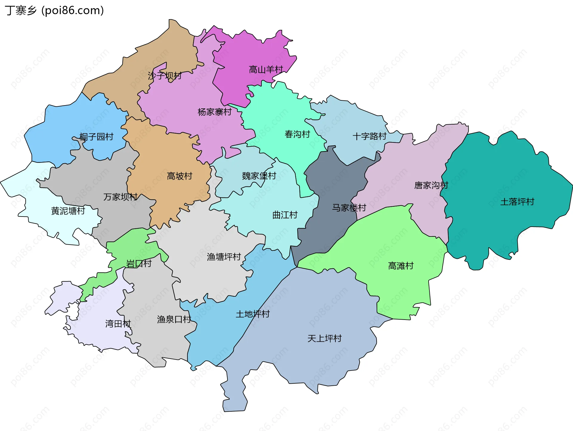 丁寨乡边界地图(五级行政区划)