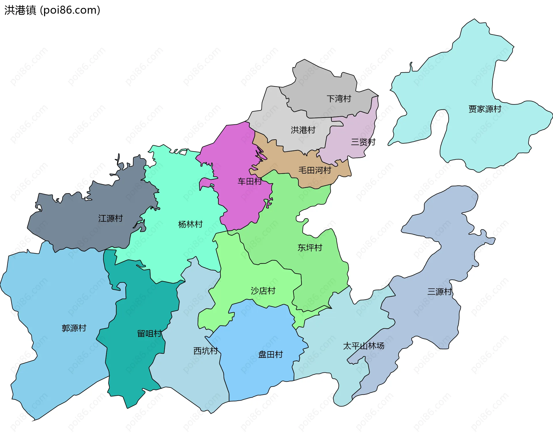 洪港镇边界地图(五级行政区划)