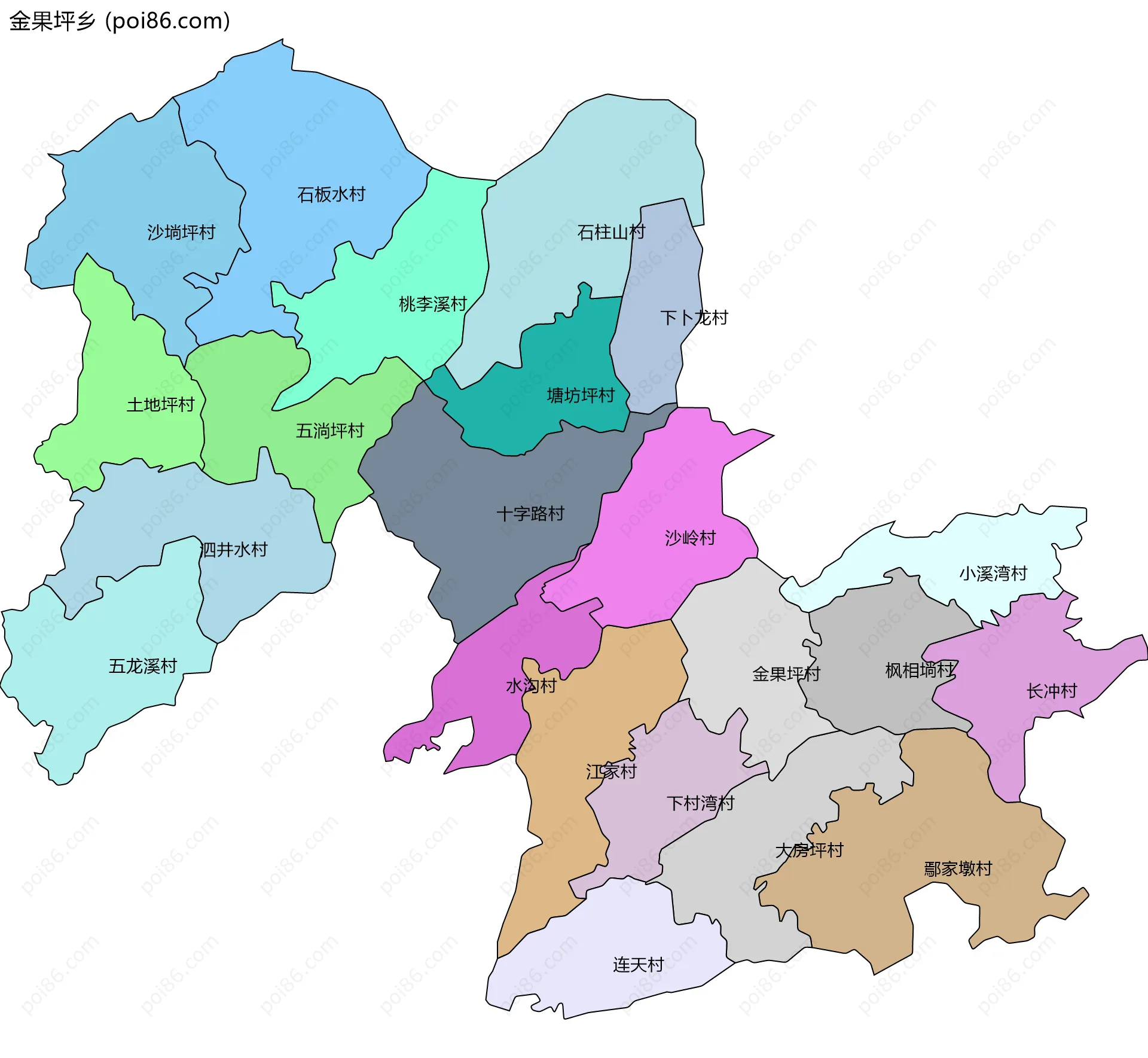 金果坪乡边界地图(五级行政区划)