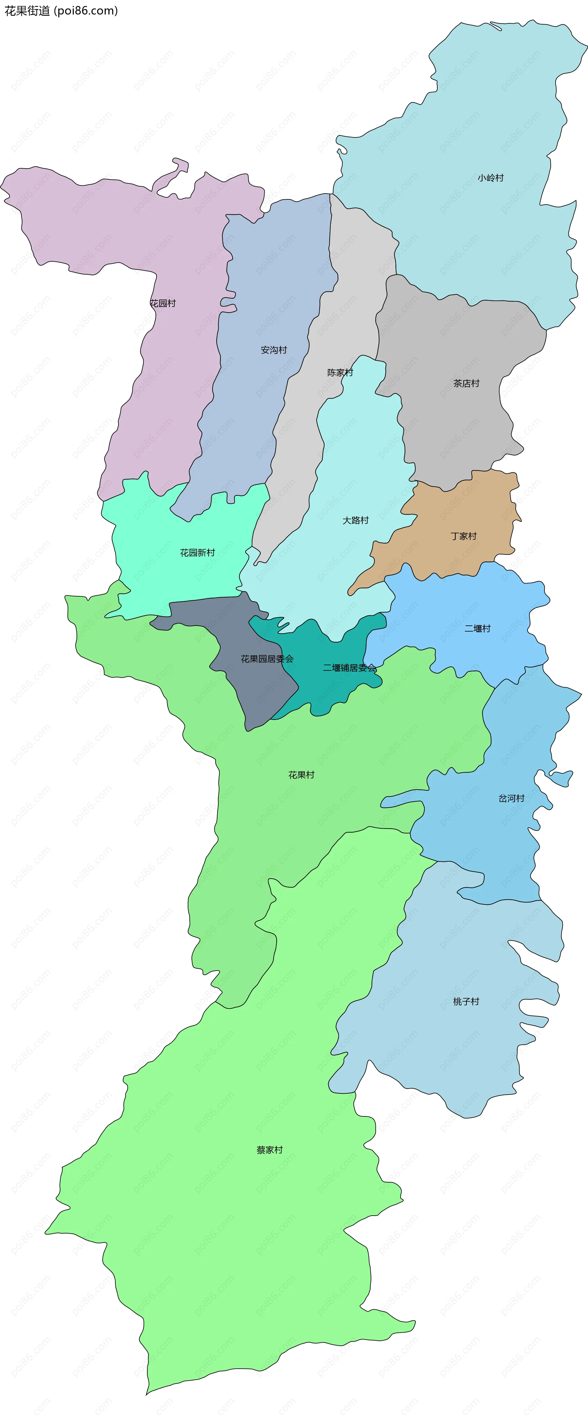 花果街道边界地图(五级行政区划)