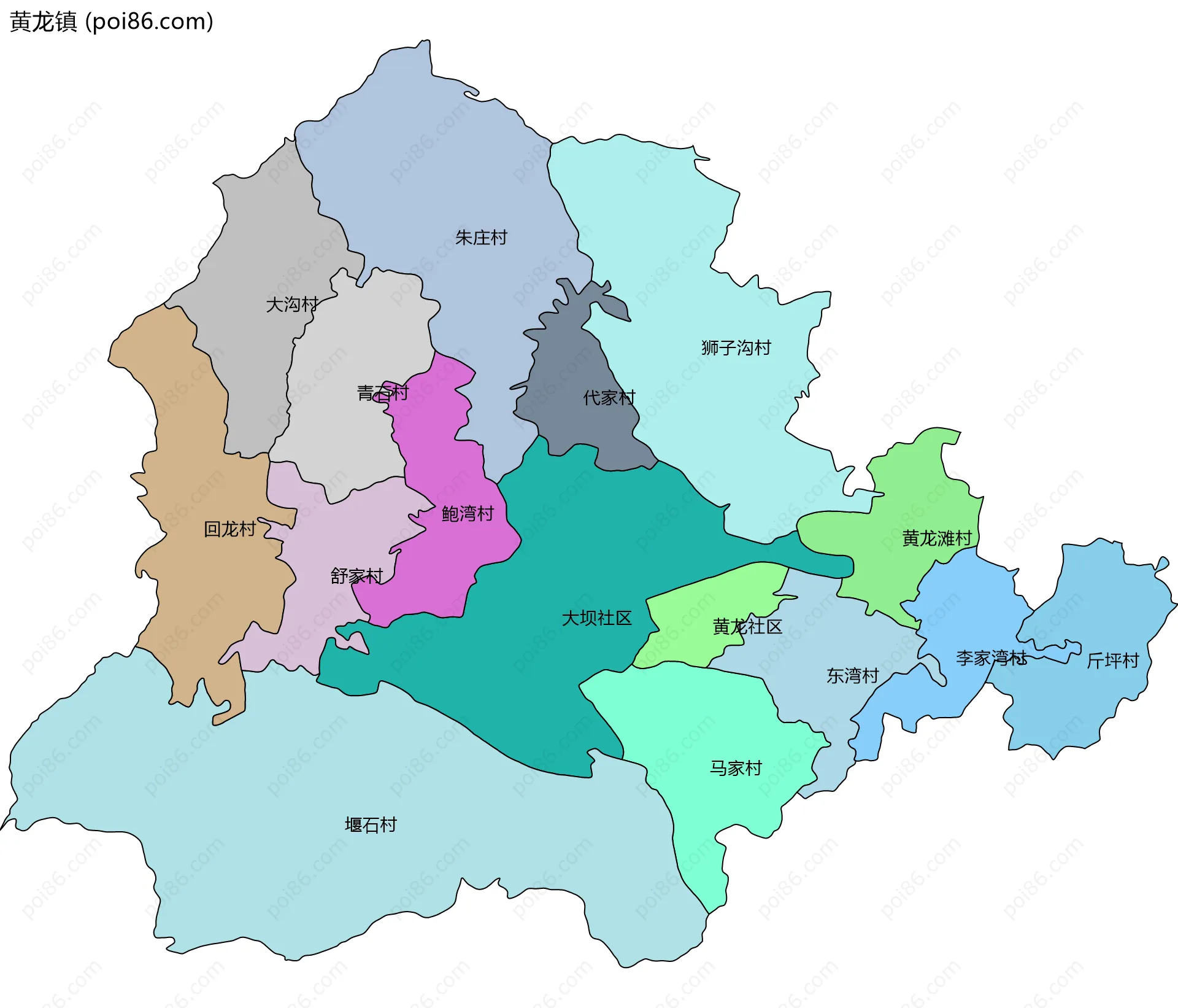 黄龙镇边界地图(五级行政区划)