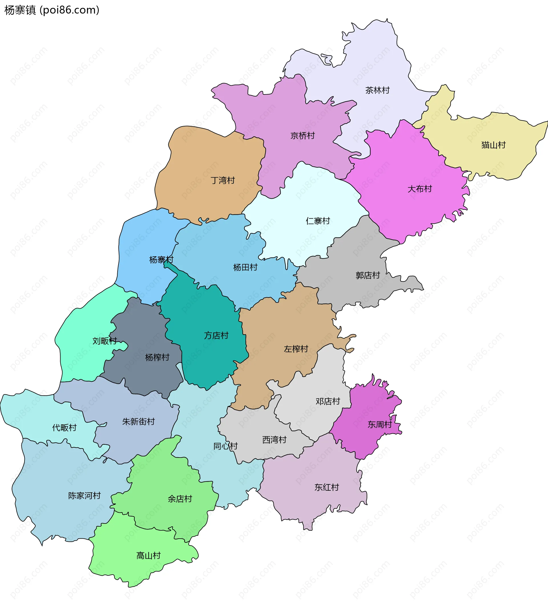 杨寨镇边界地图(五级行政区划)