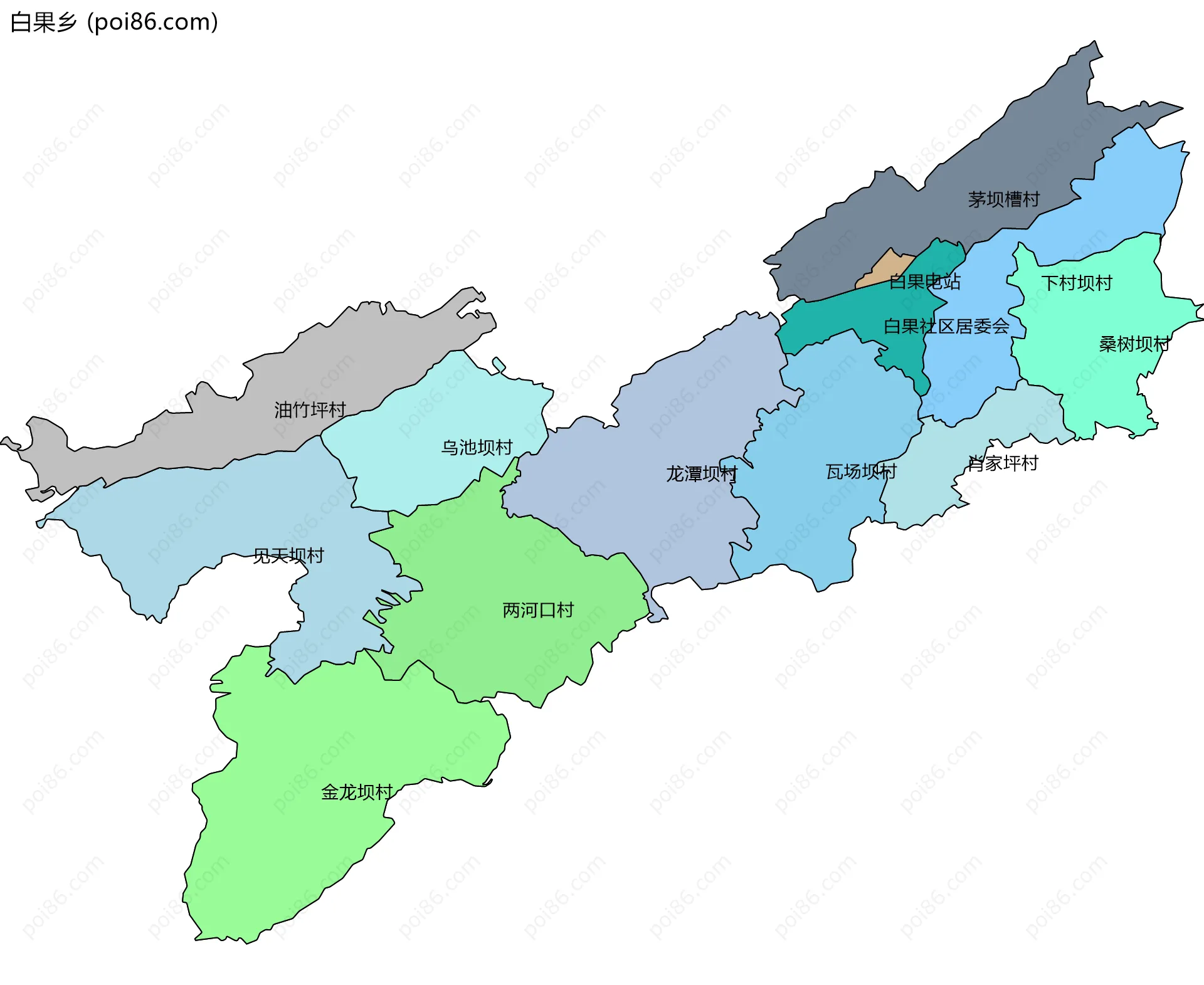 白果乡边界地图(五级行政区划)