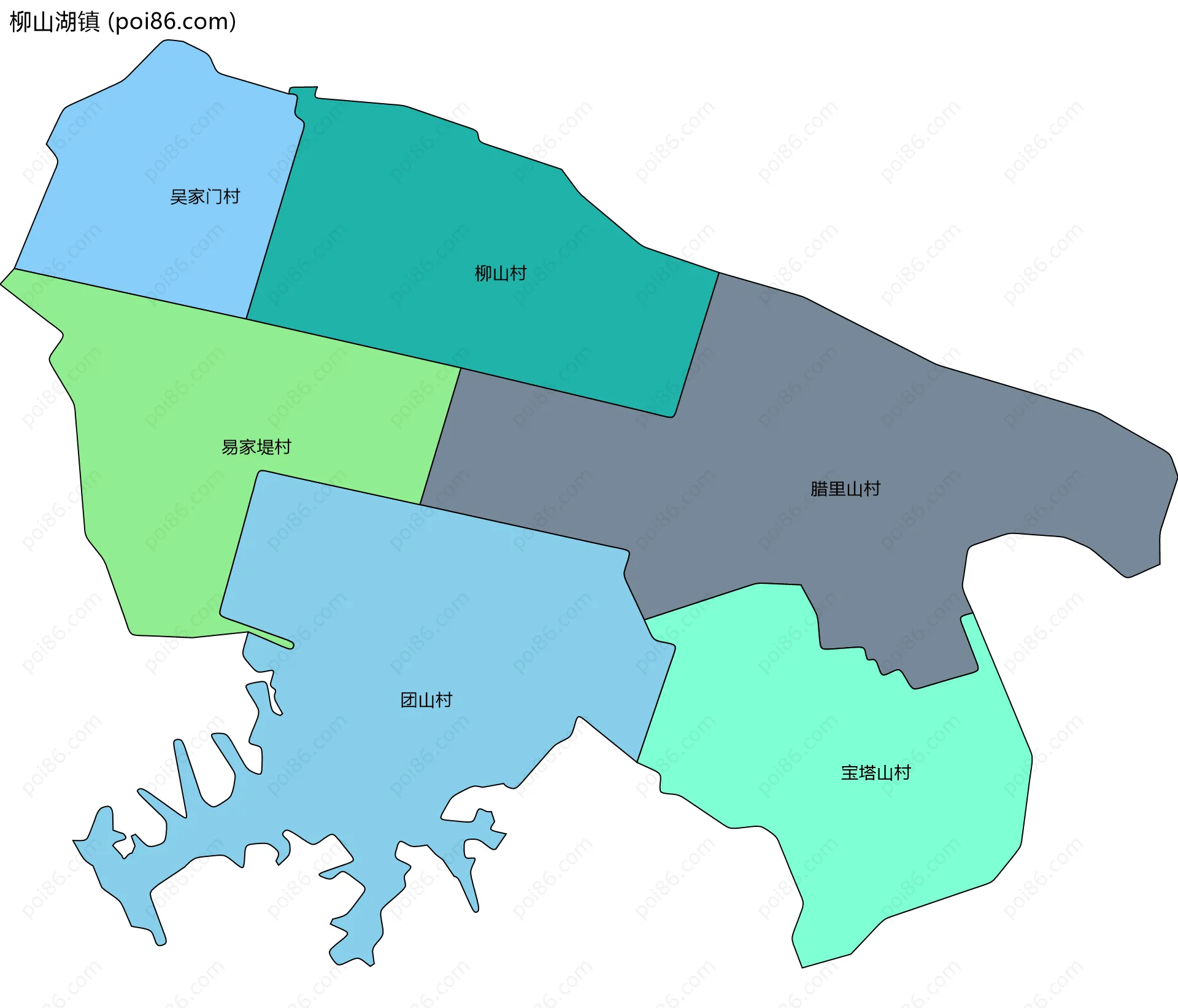 柳山湖镇边界地图(五级行政区划)