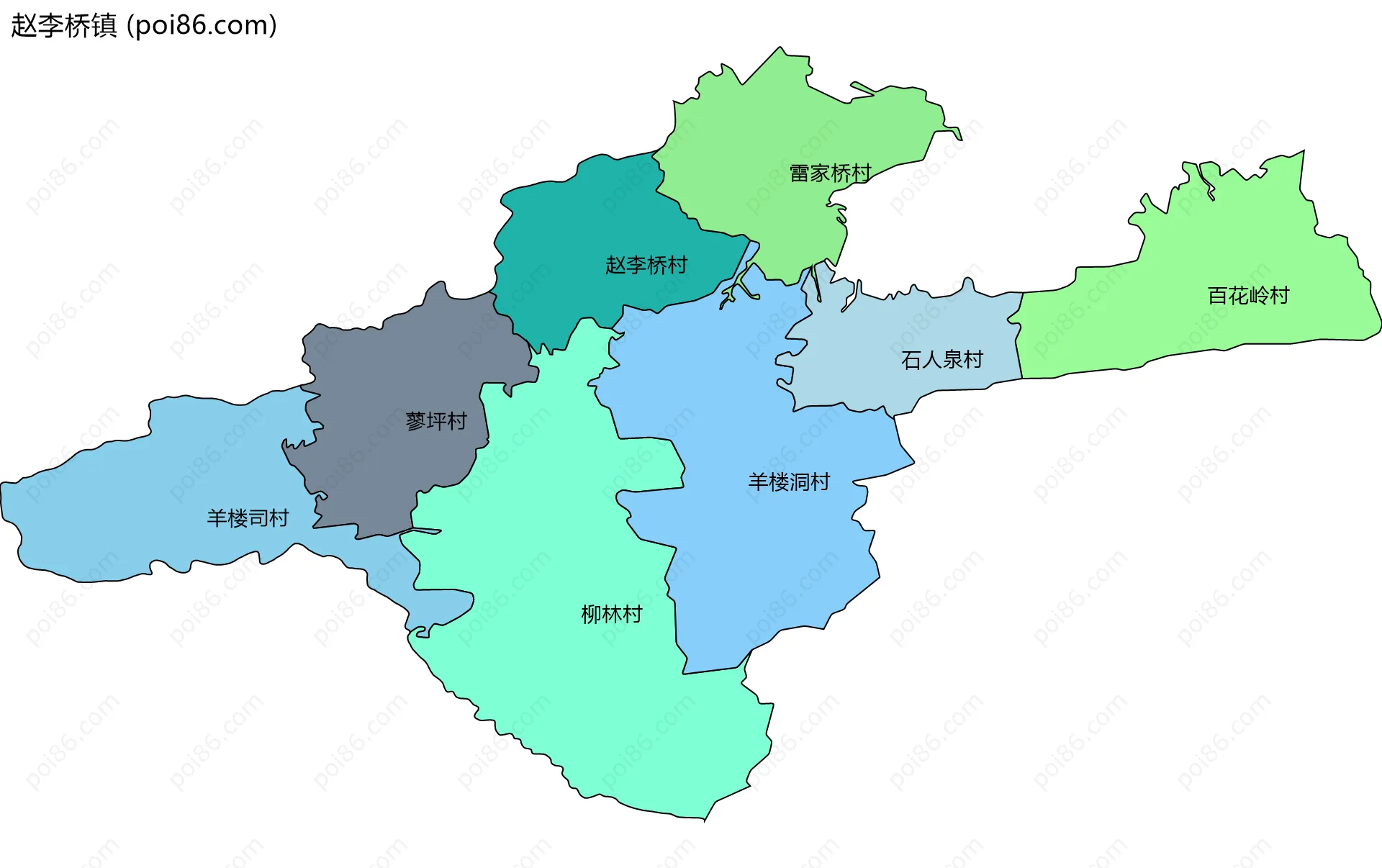 赵李桥镇边界地图(五级行政区划)