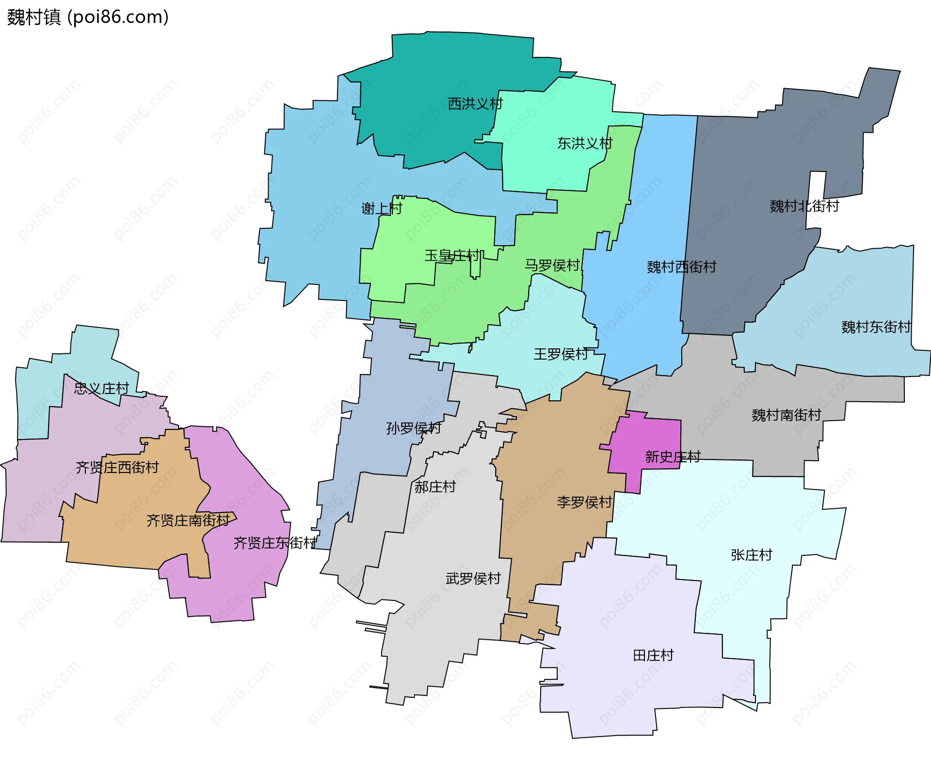 魏村镇边界地图(五级行政区划)