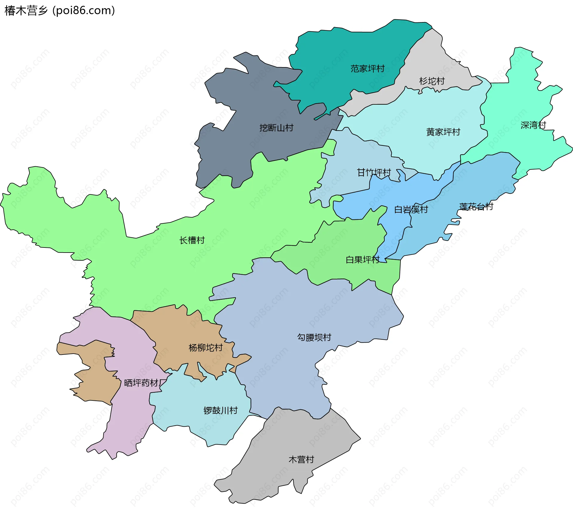 椿木营乡边界地图(五级行政区划)