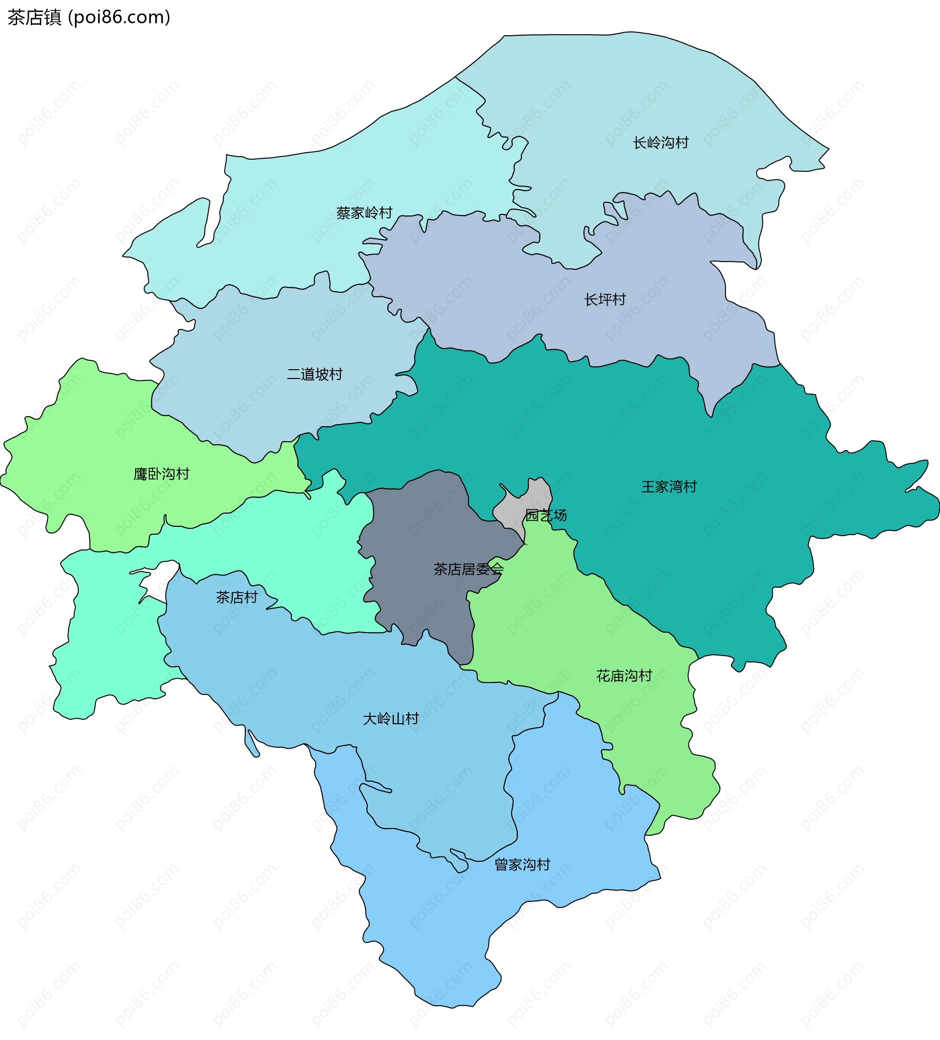 茶店镇边界地图(五级行政区划)