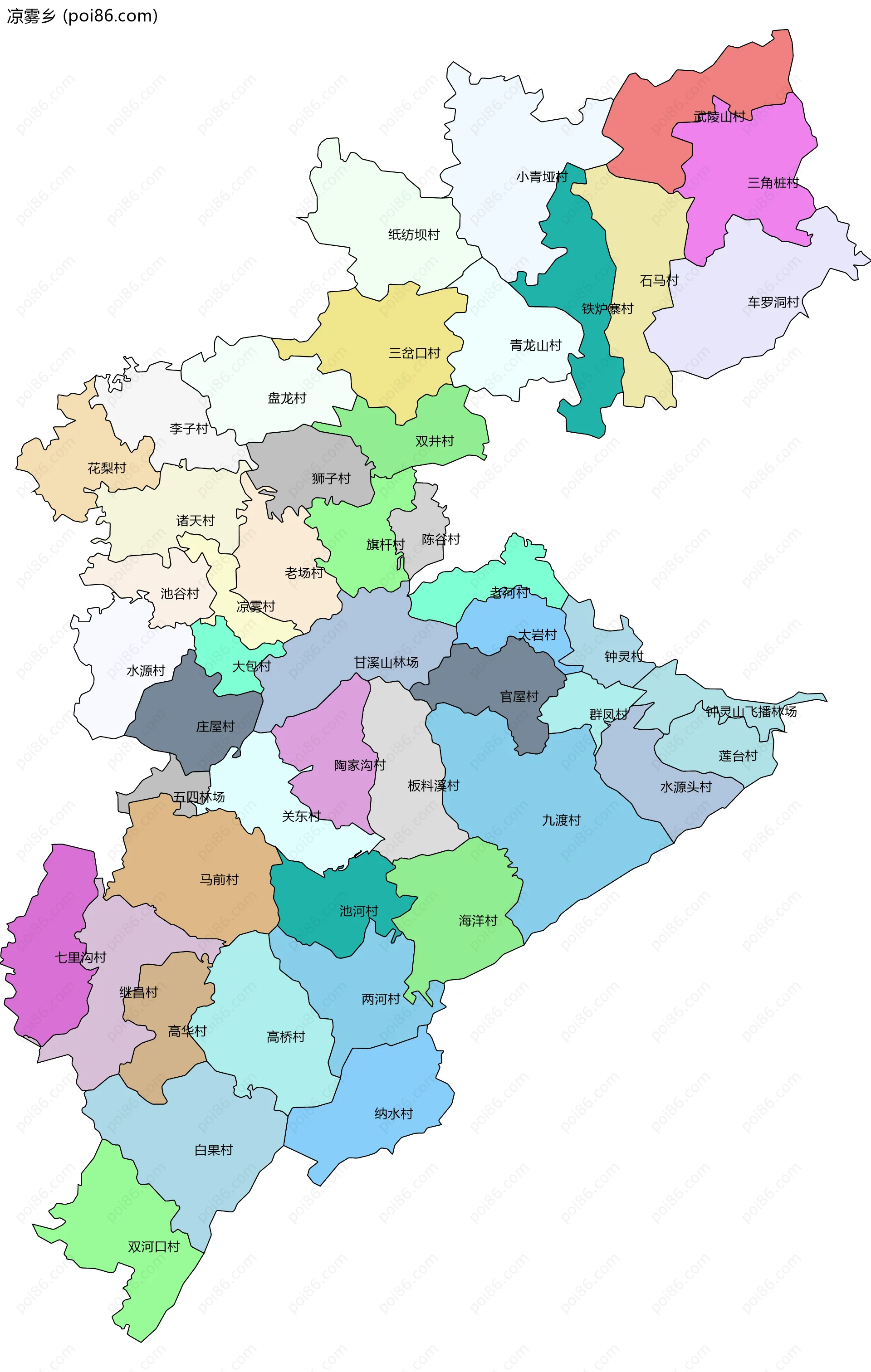 凉雾乡边界地图(五级行政区划)