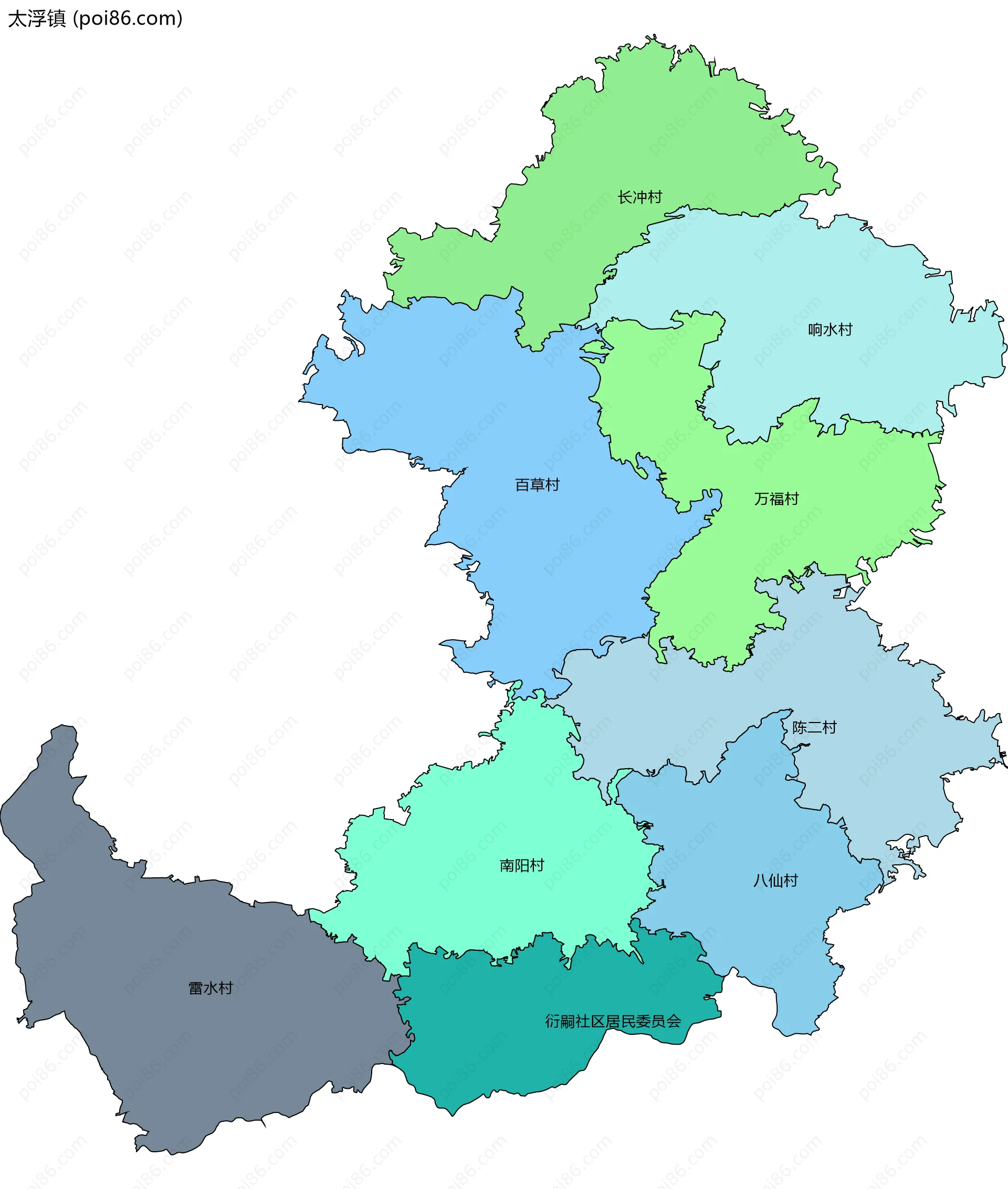 太浮镇边界地图(五级行政区划)