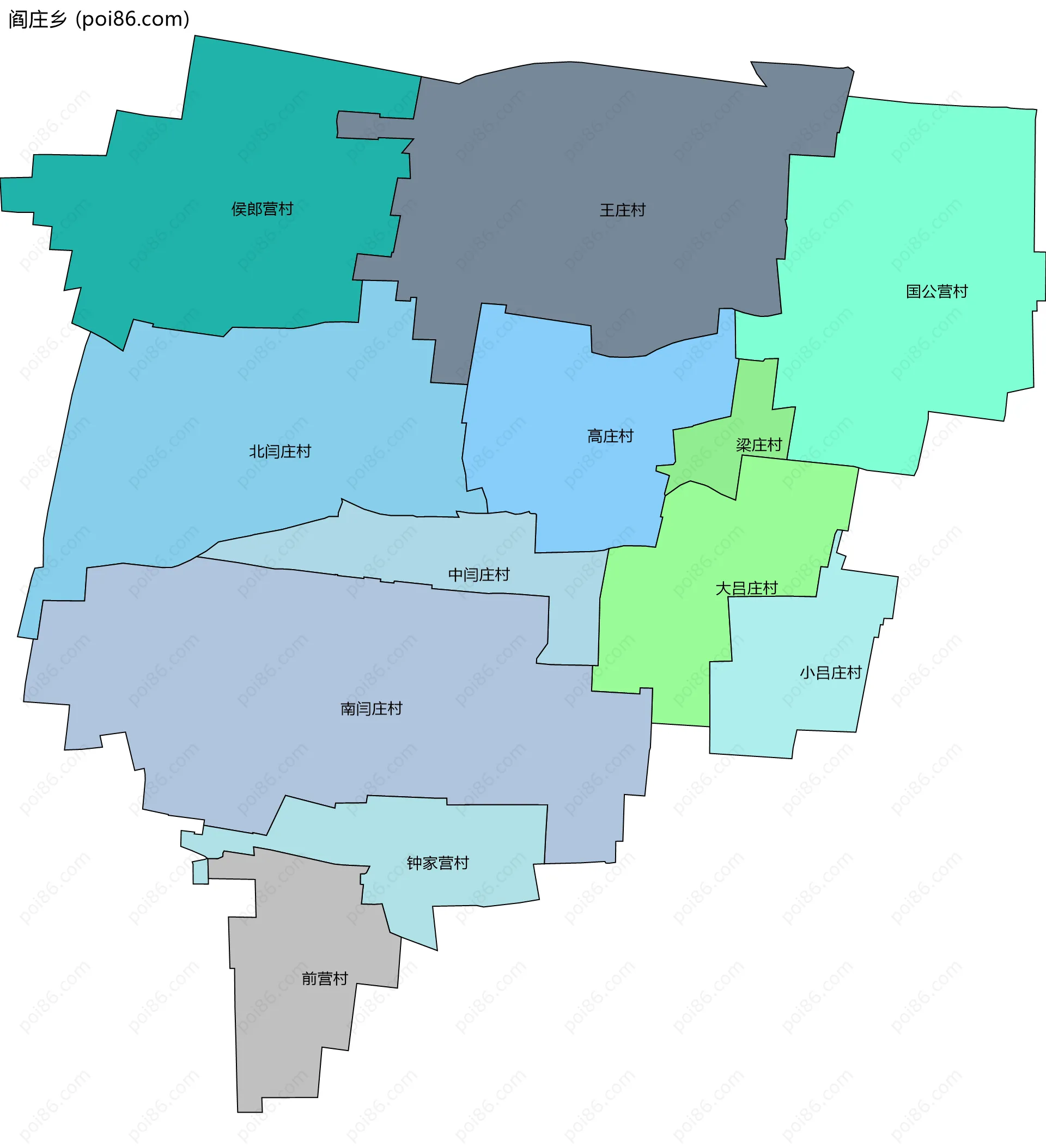 阎庄乡边界地图(五级行政区划)