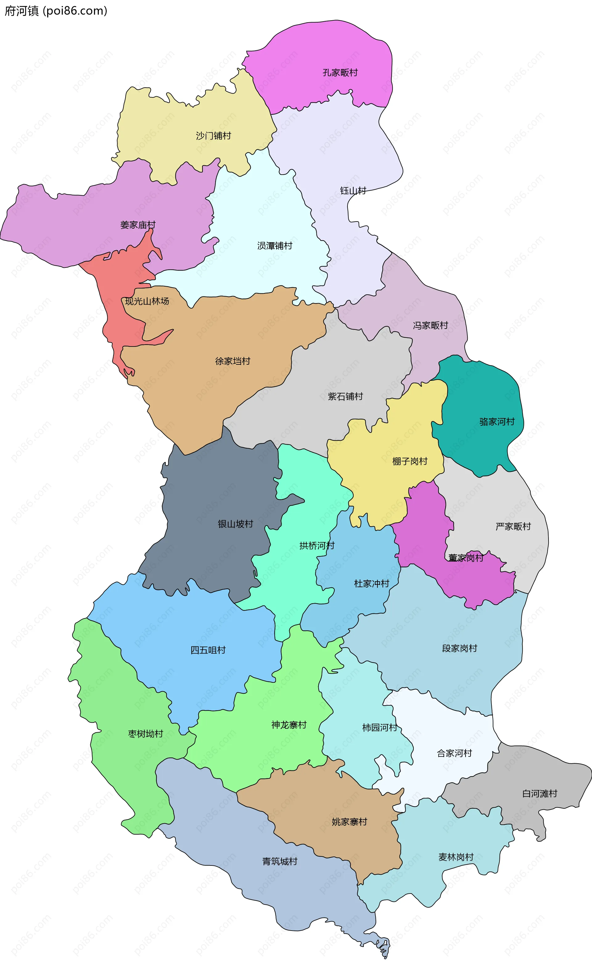 府河镇边界地图(五级行政区划)
