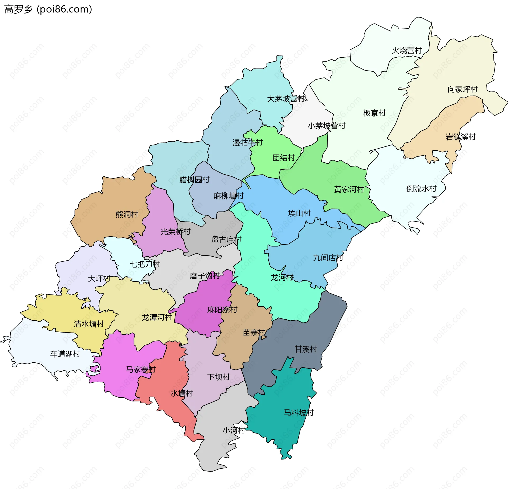 高罗乡边界地图(五级行政区划)