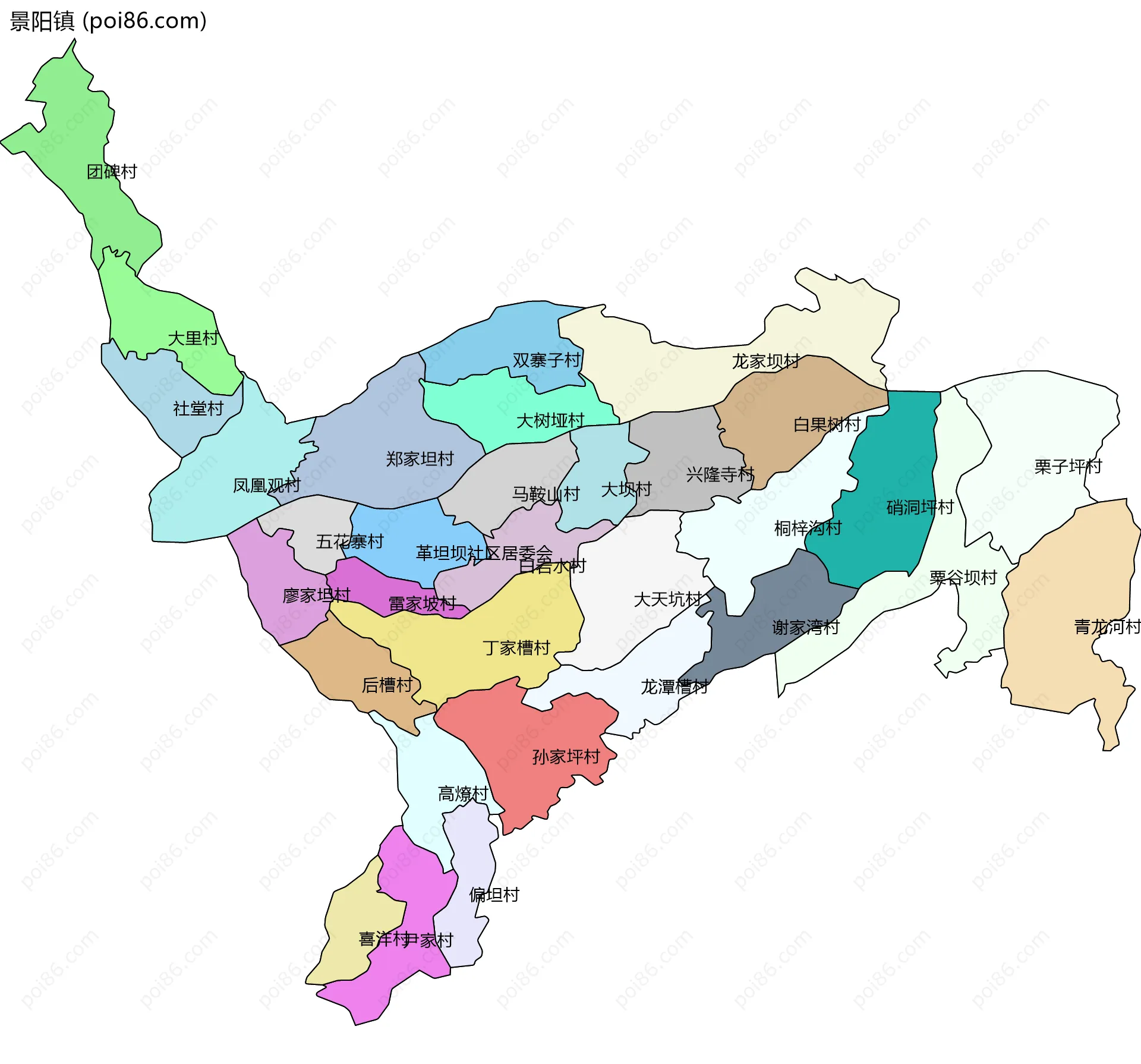景阳镇边界地图(五级行政区划)