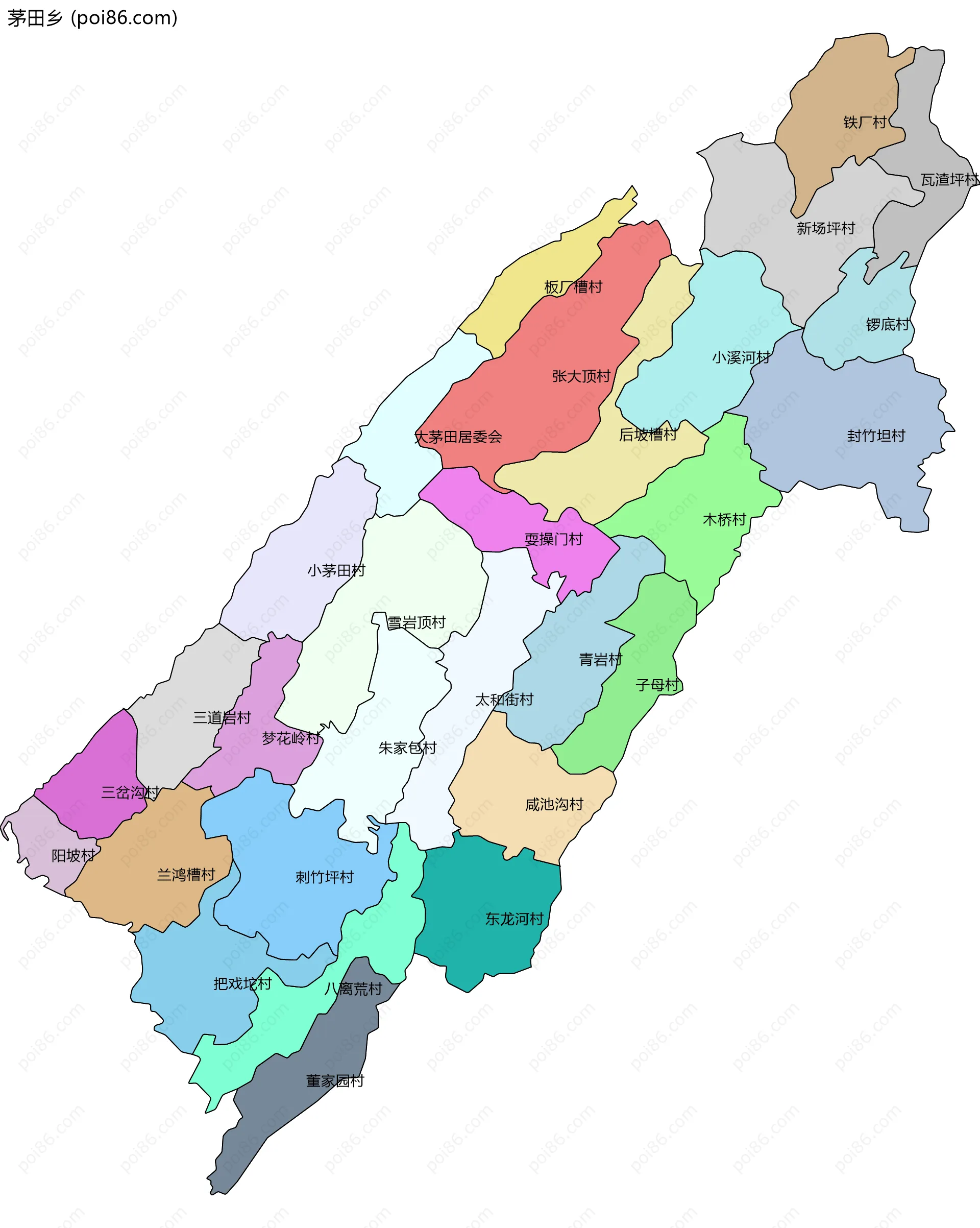 茅田乡边界地图(五级行政区划)