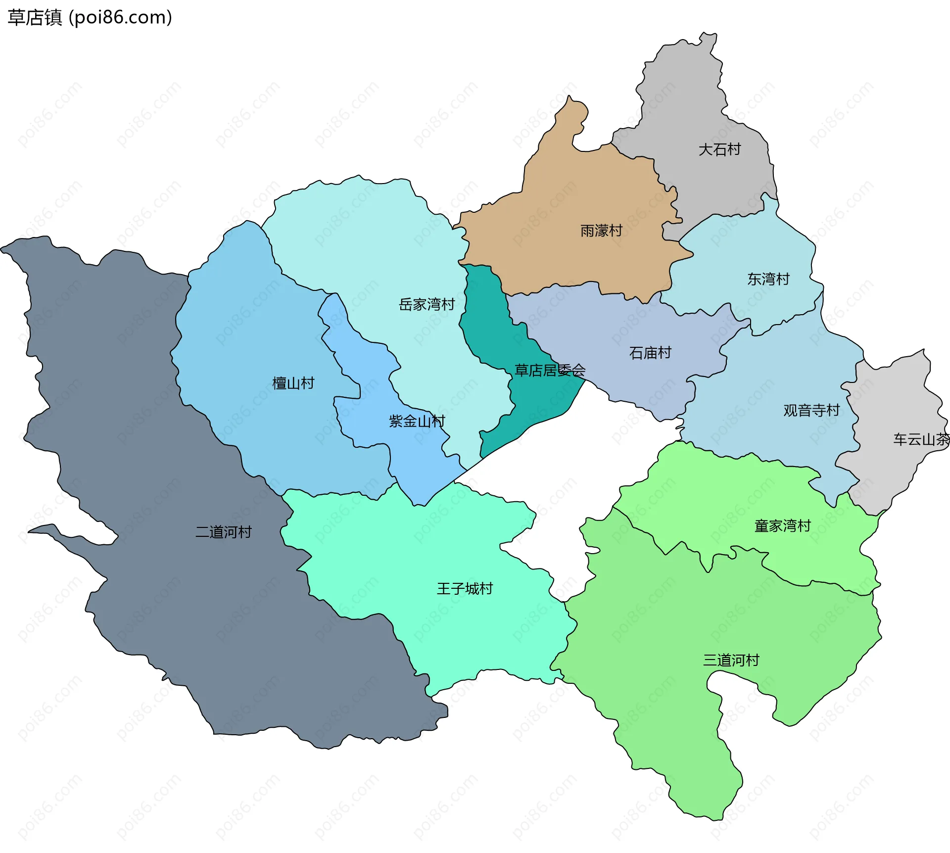 草店镇边界地图(五级行政区划)