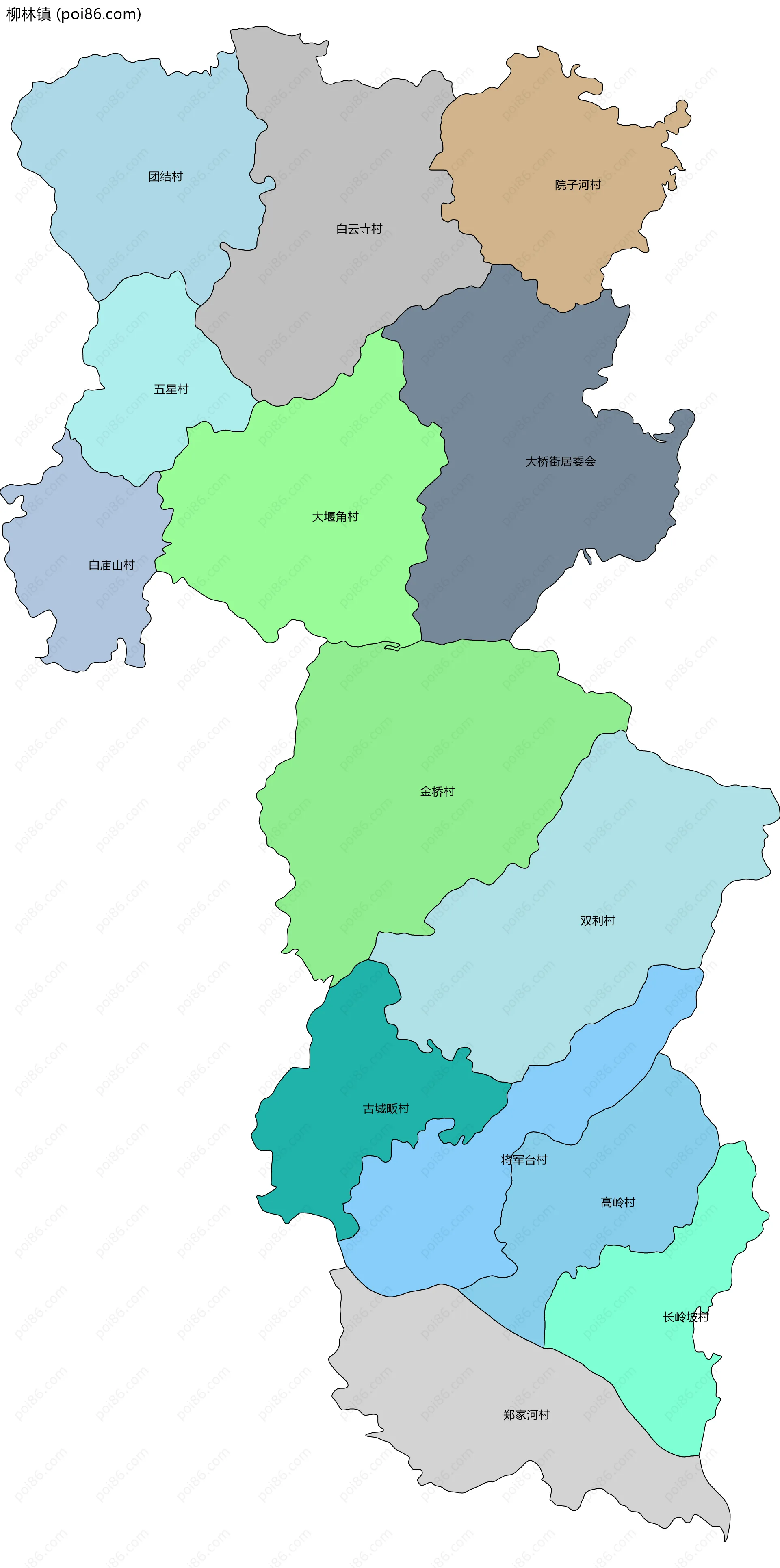 柳林镇边界地图(五级行政区划)