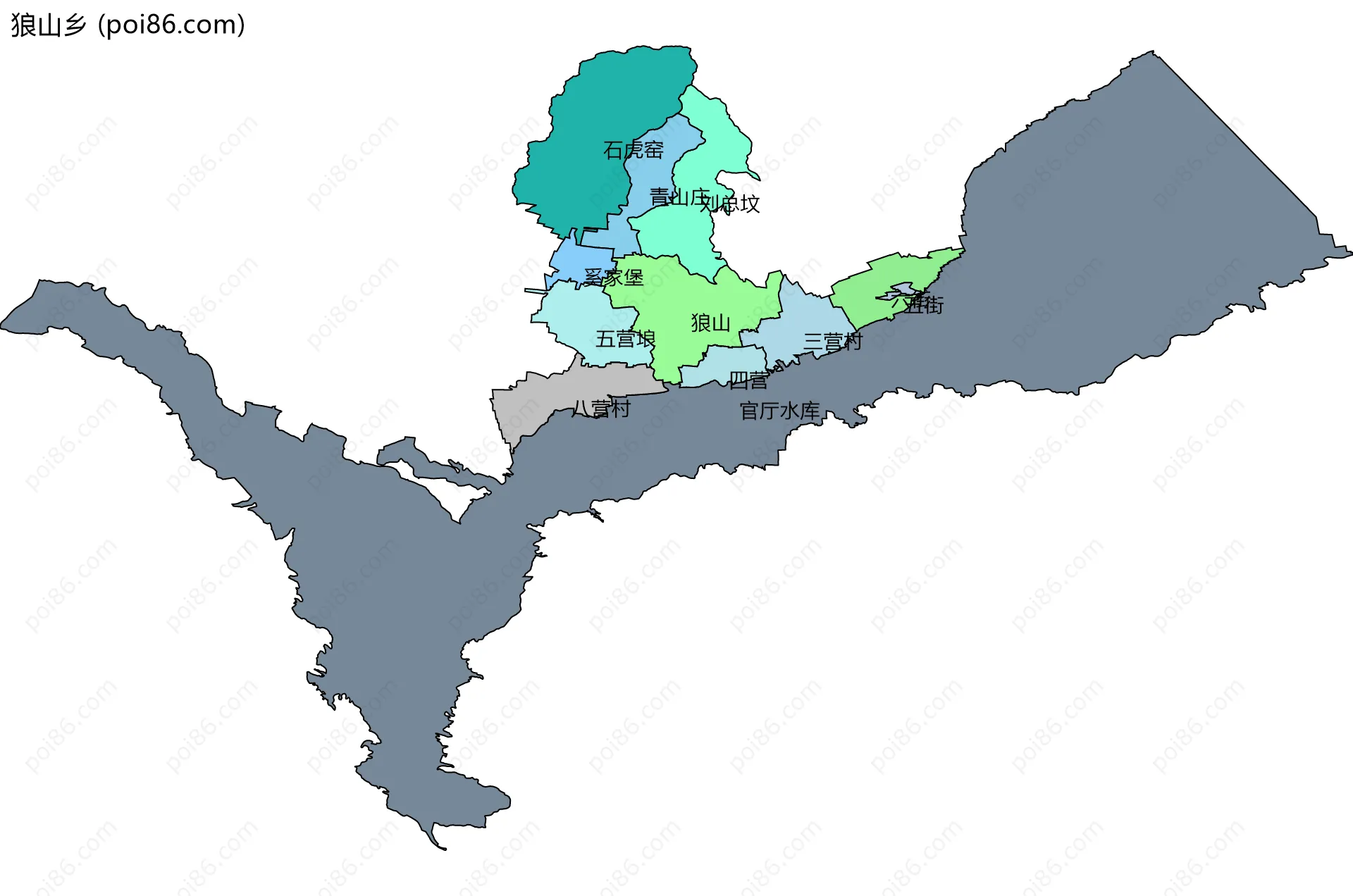 狼山乡边界地图(五级行政区划)