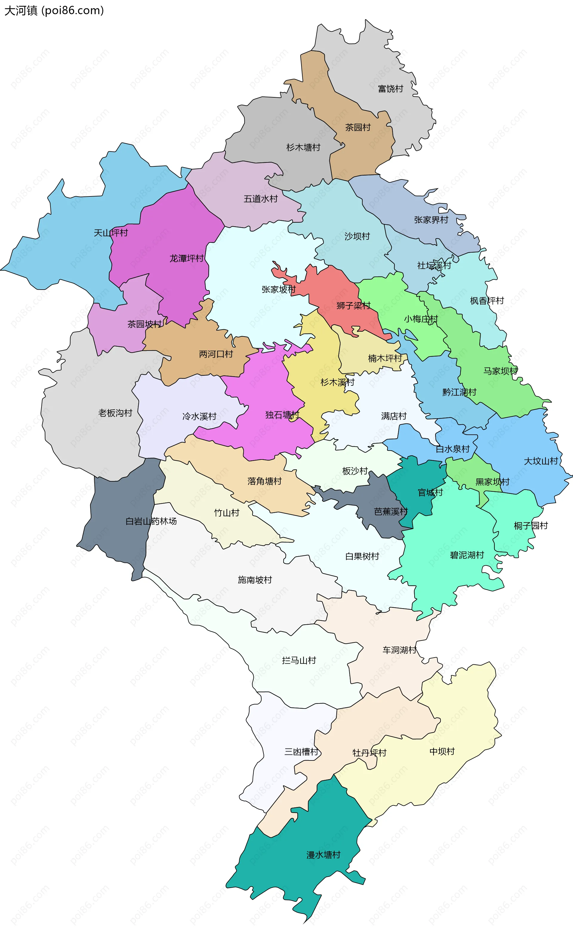 大河镇边界地图(五级行政区划)