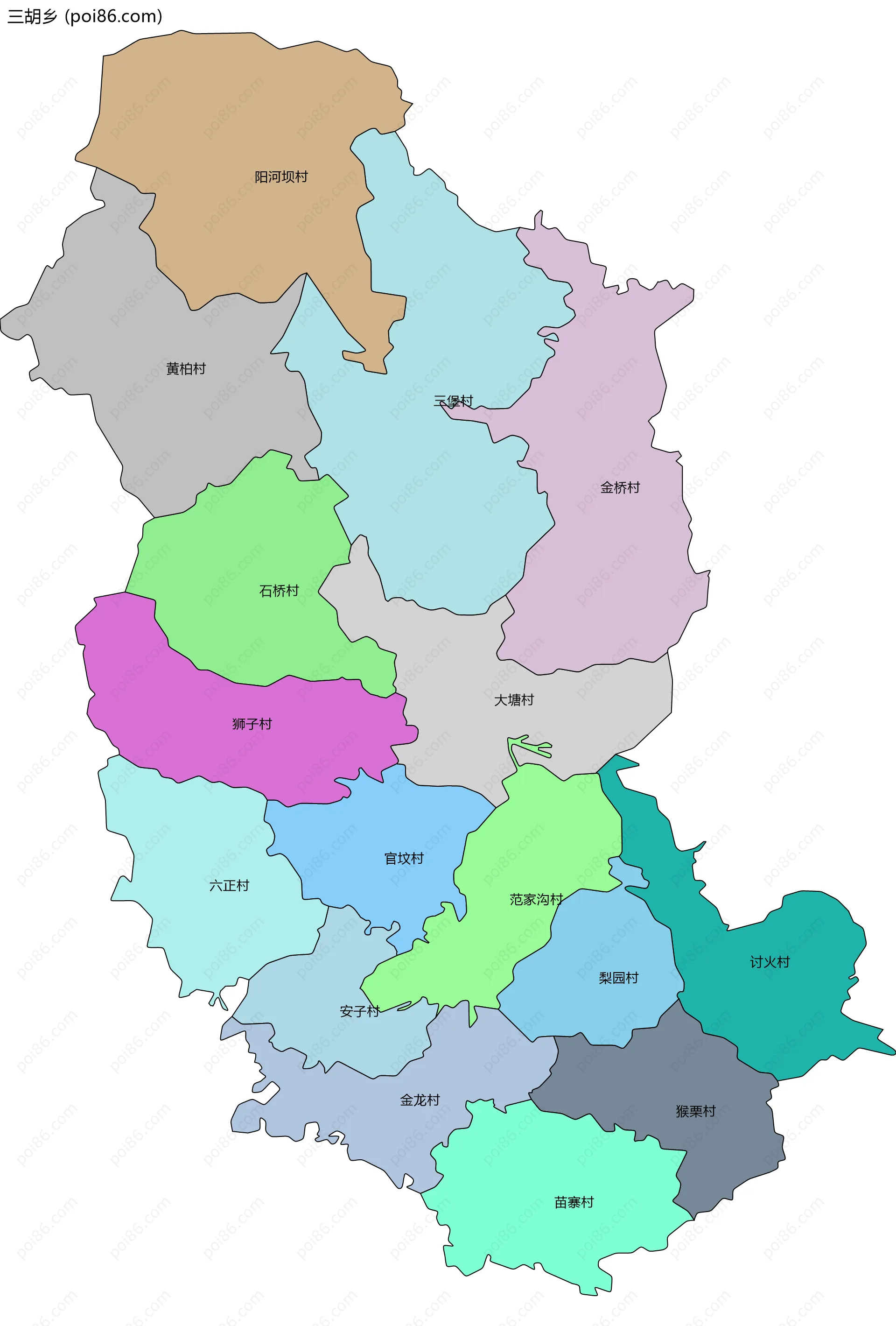 三胡乡边界地图(五级行政区划)