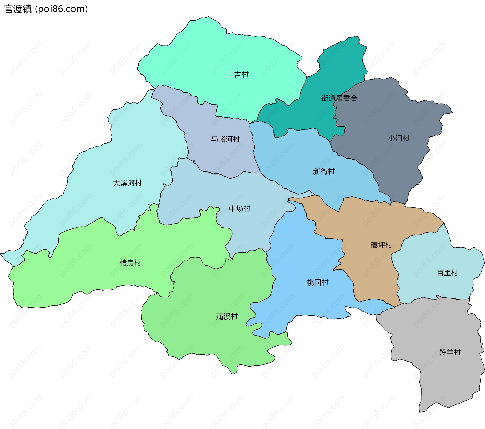 官渡镇边界地图(五级行政区划)