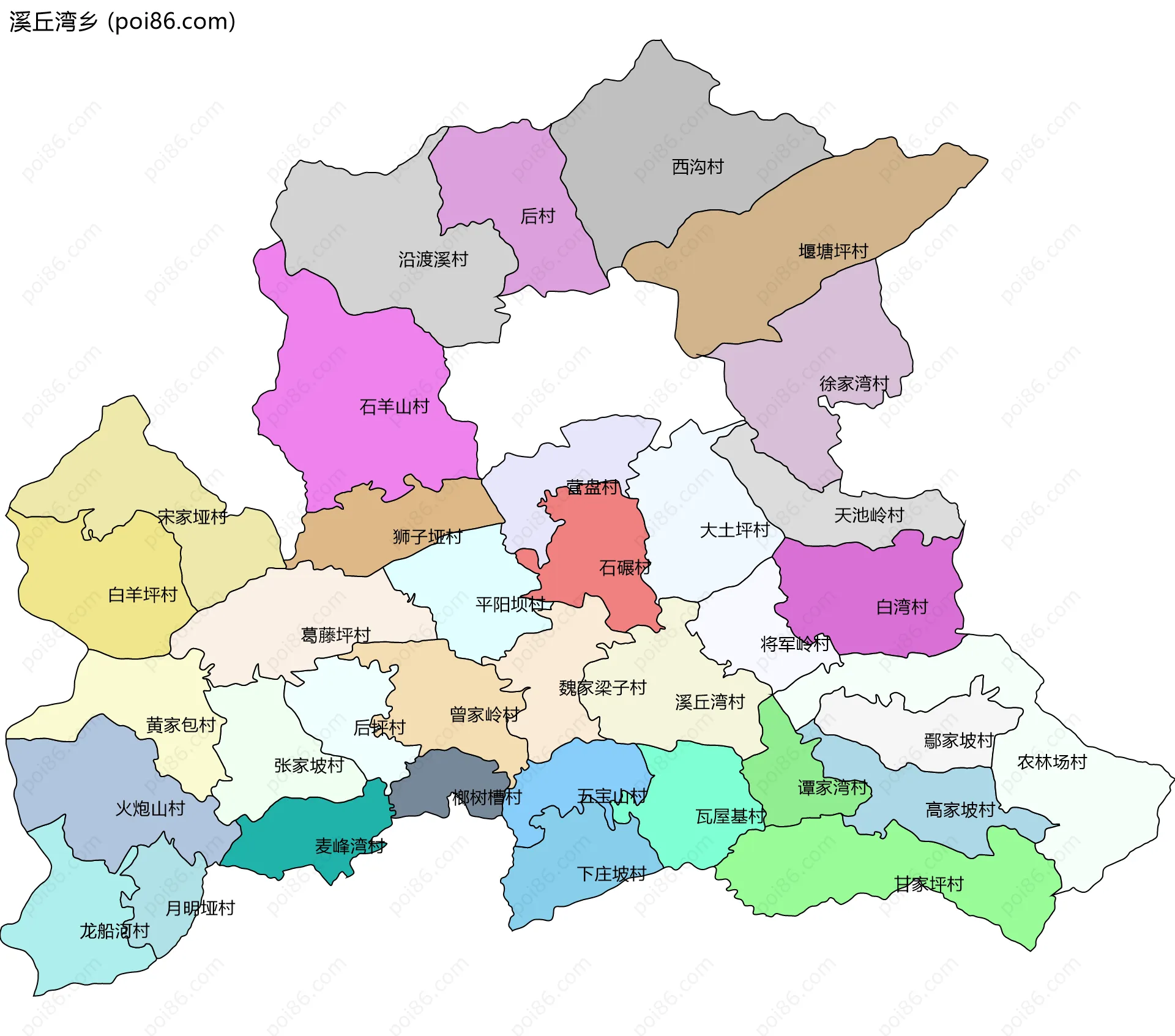 溪丘湾乡边界地图(五级行政区划)