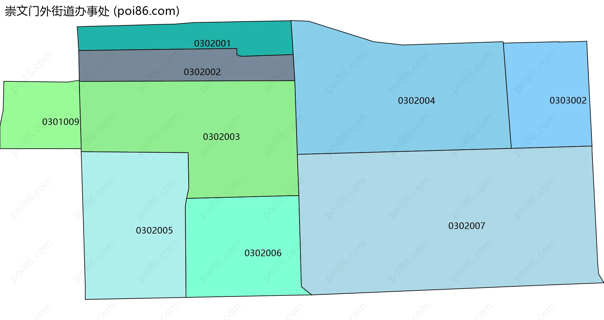 崇文门外街道办事处边界地图(五级行政区划)