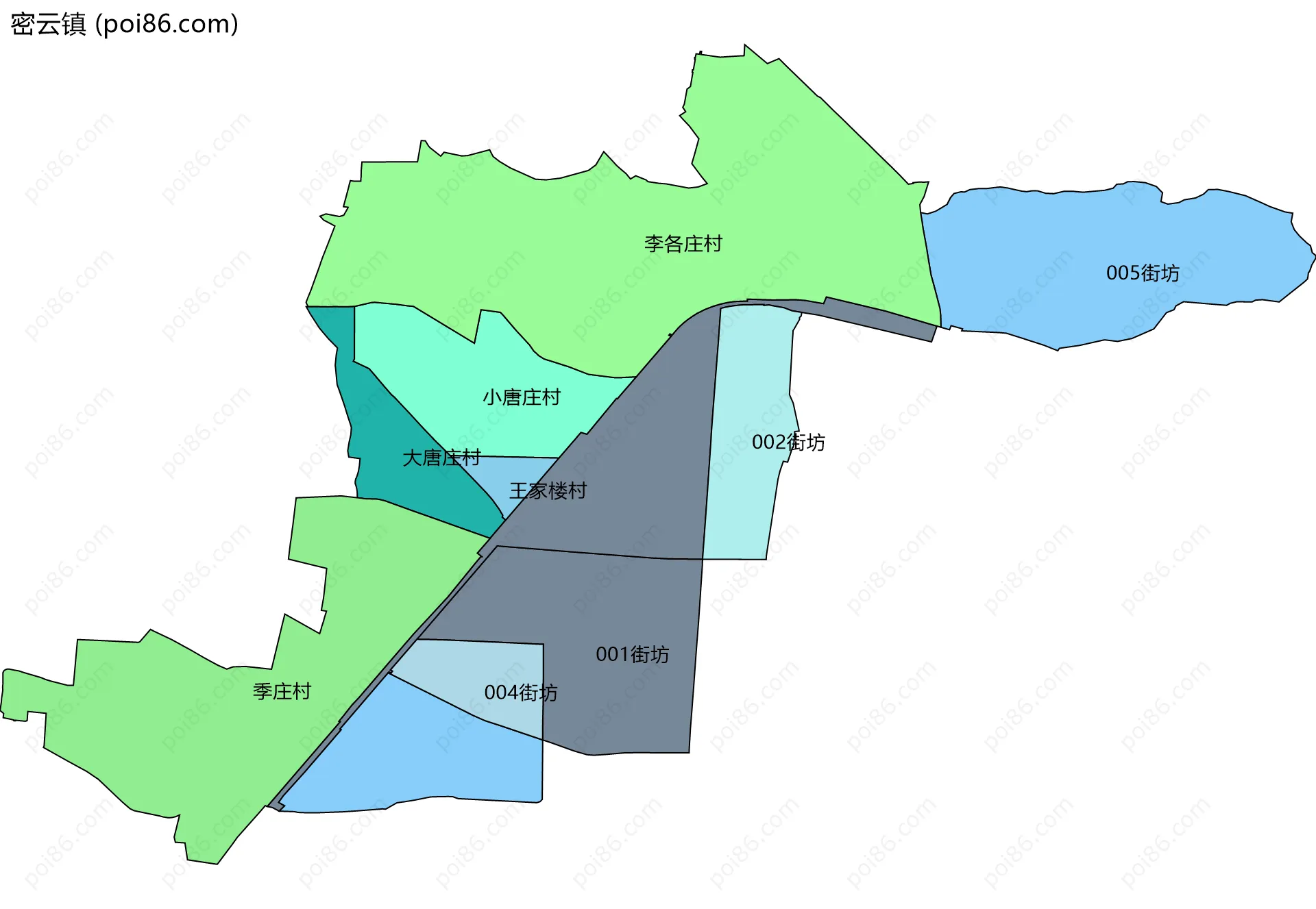 密云镇边界地图(五级行政区划)