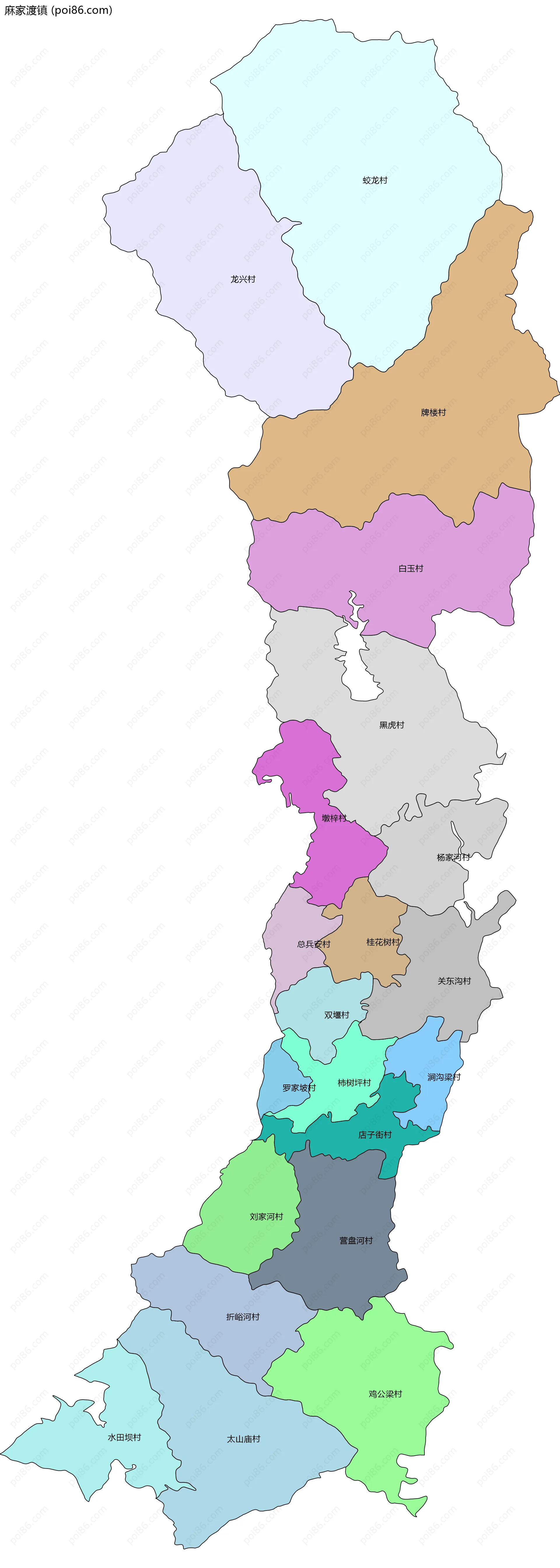 麻家渡镇边界地图(五级行政区划)