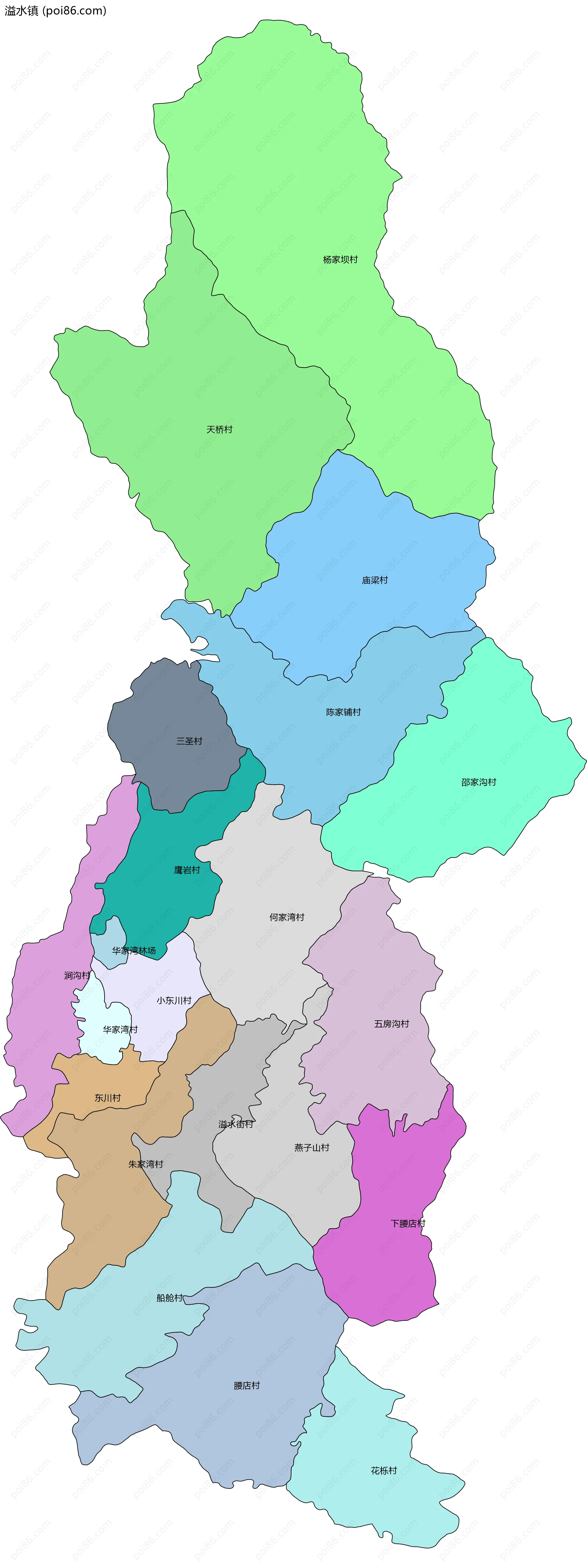 溢水镇边界地图(五级行政区划)