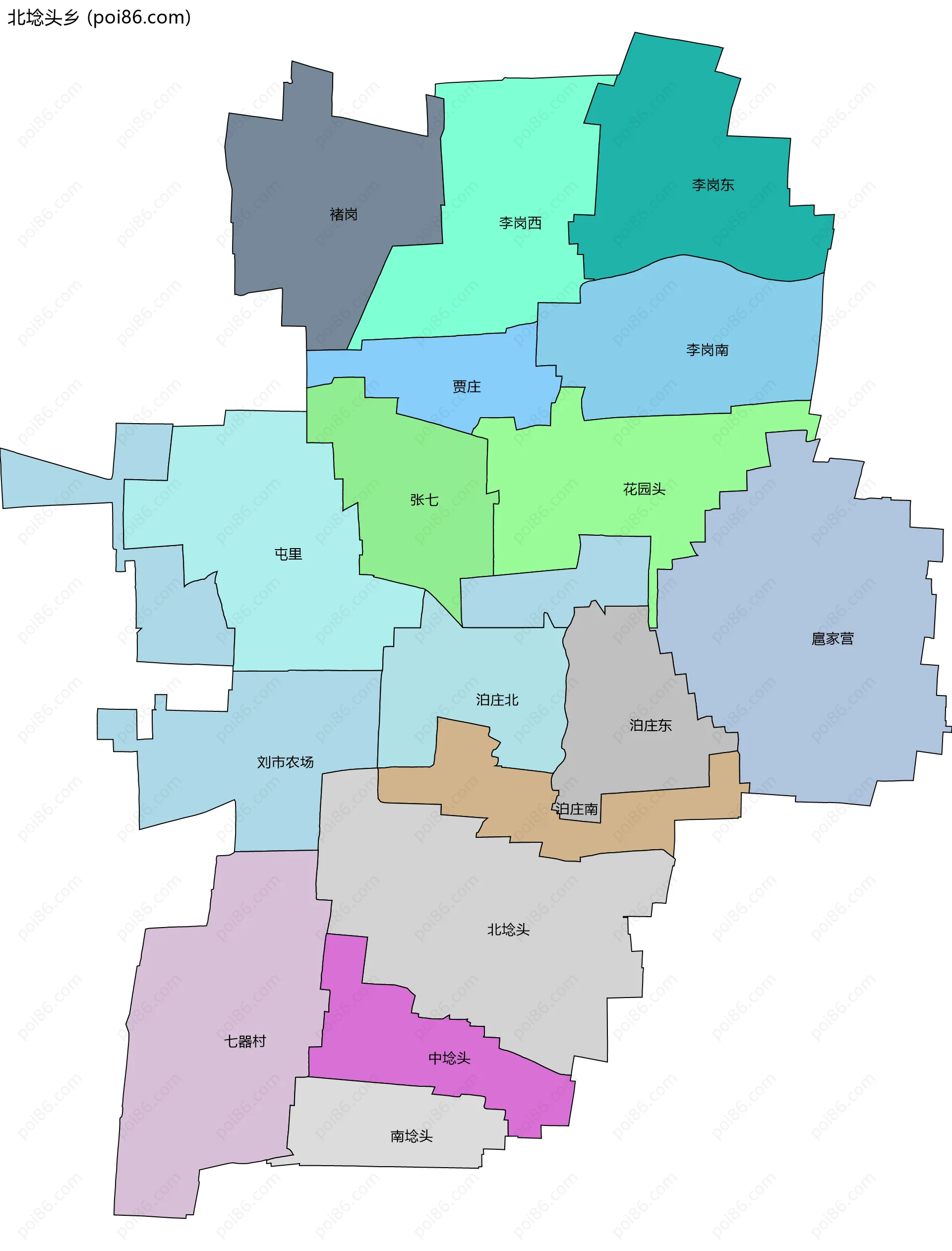北埝头乡边界地图(五级行政区划)