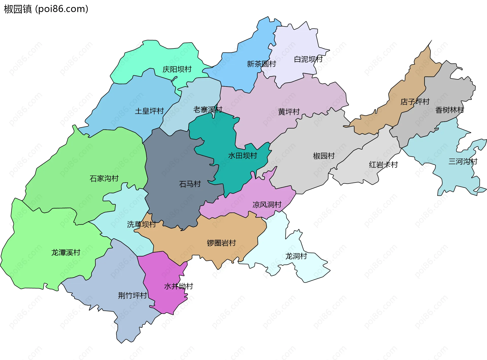 椒园镇边界地图(五级行政区划)