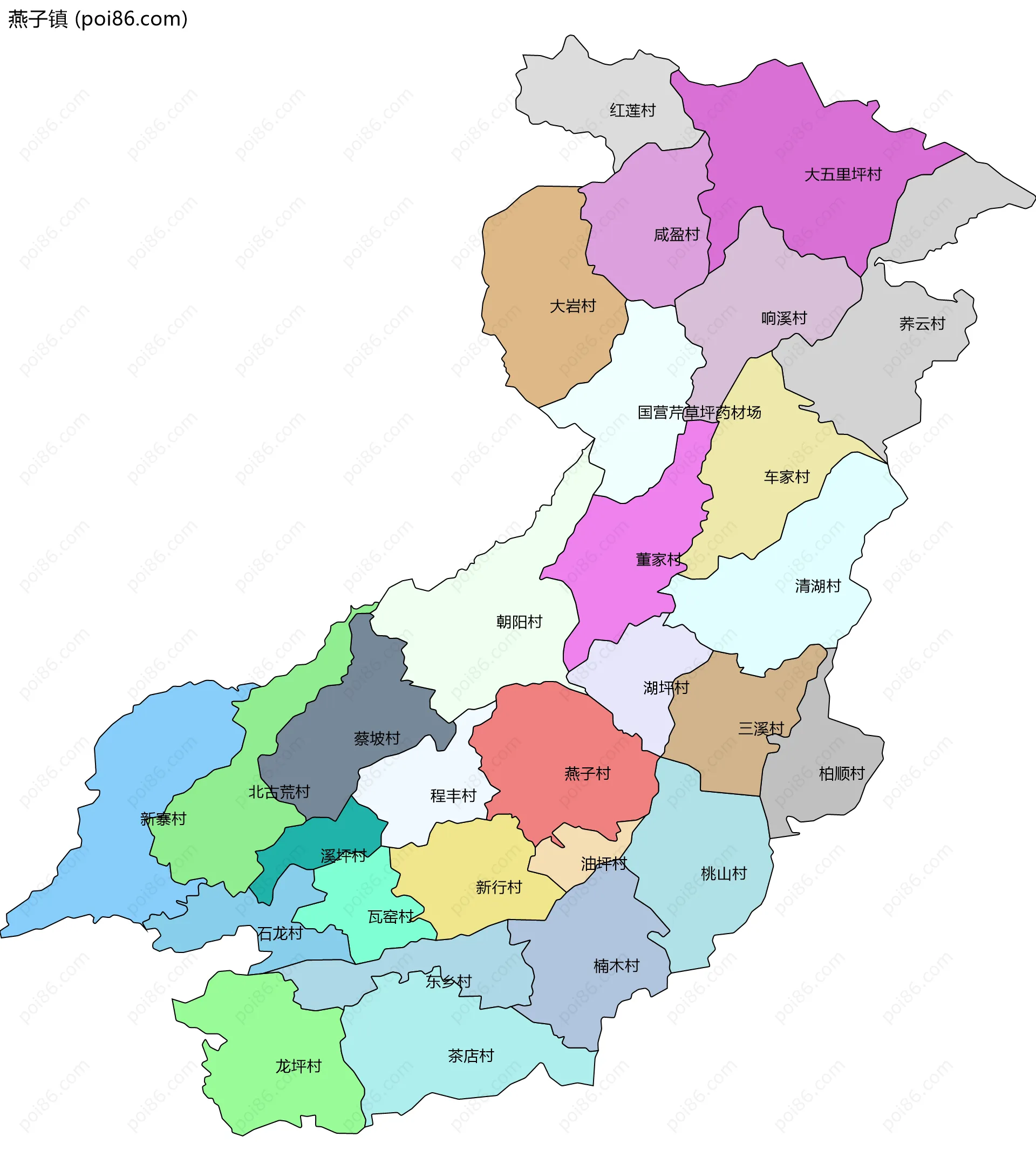 燕子镇边界地图(五级行政区划)